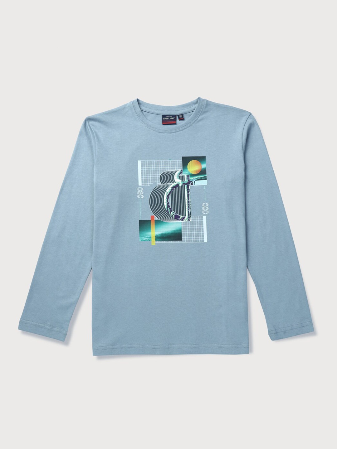 

Gini and Jony Boys Blue Round Neck Full Sleeves Graphic Printed T-shirt