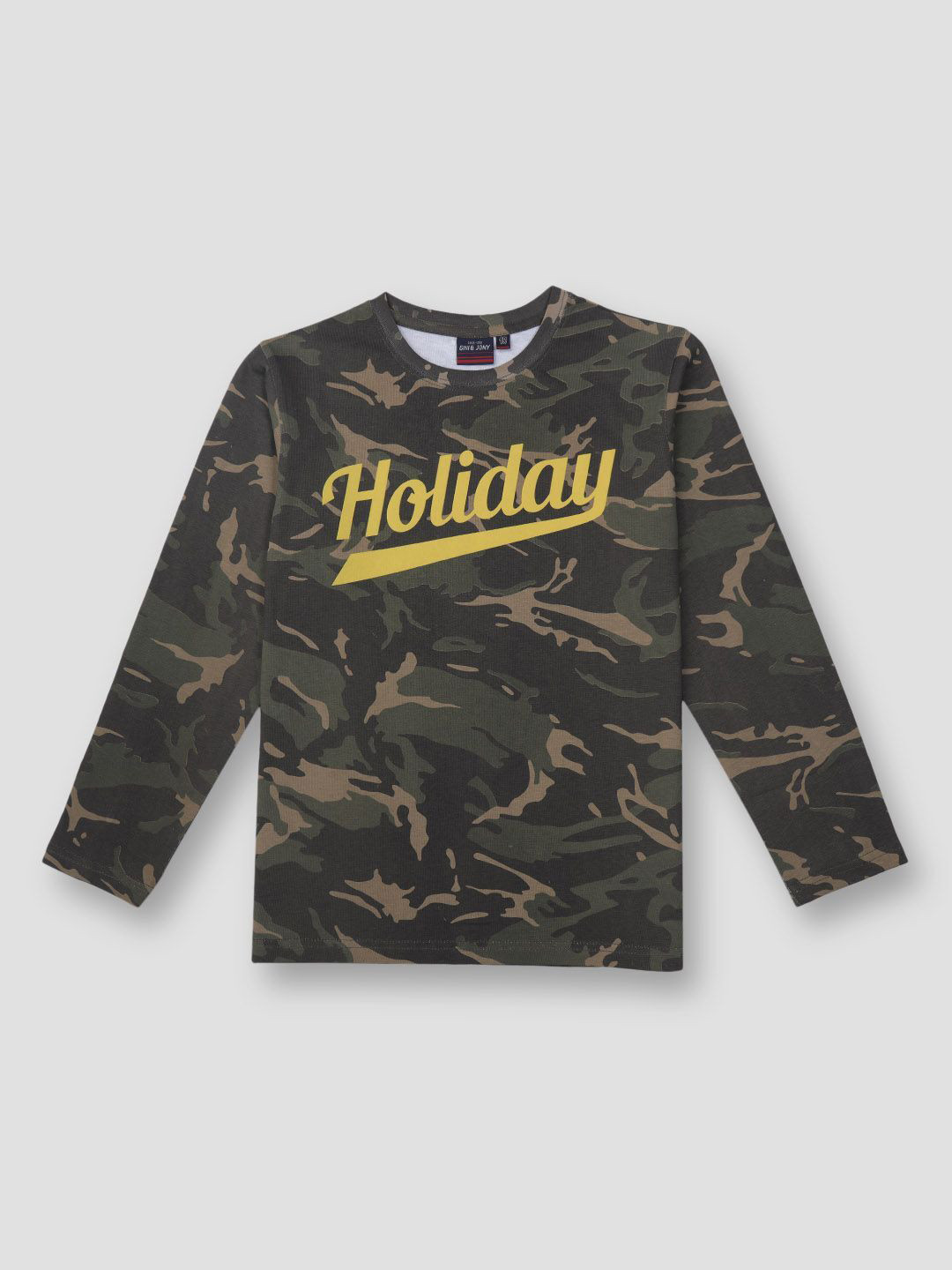 

Gini and Jony Boys Olive Green Camouflage Printed T-shirt