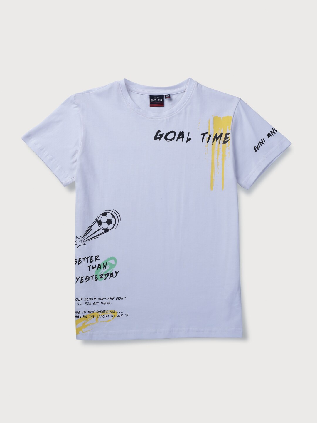 

Gini and Jony Boys White graphic Printed T-shirt