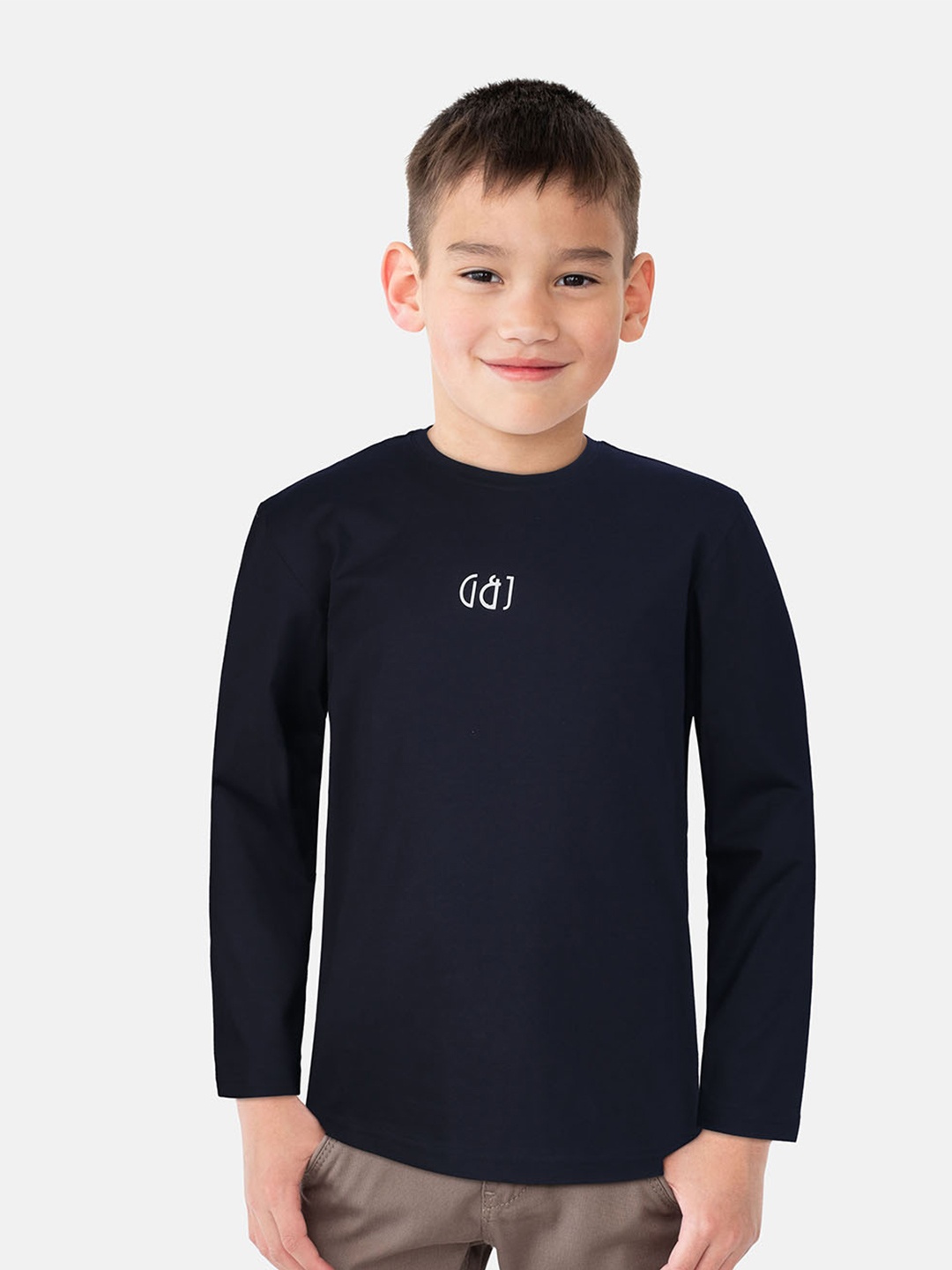 

Gini and Jony Boys Navy Blue & White Brand Logo Printed T-shirt