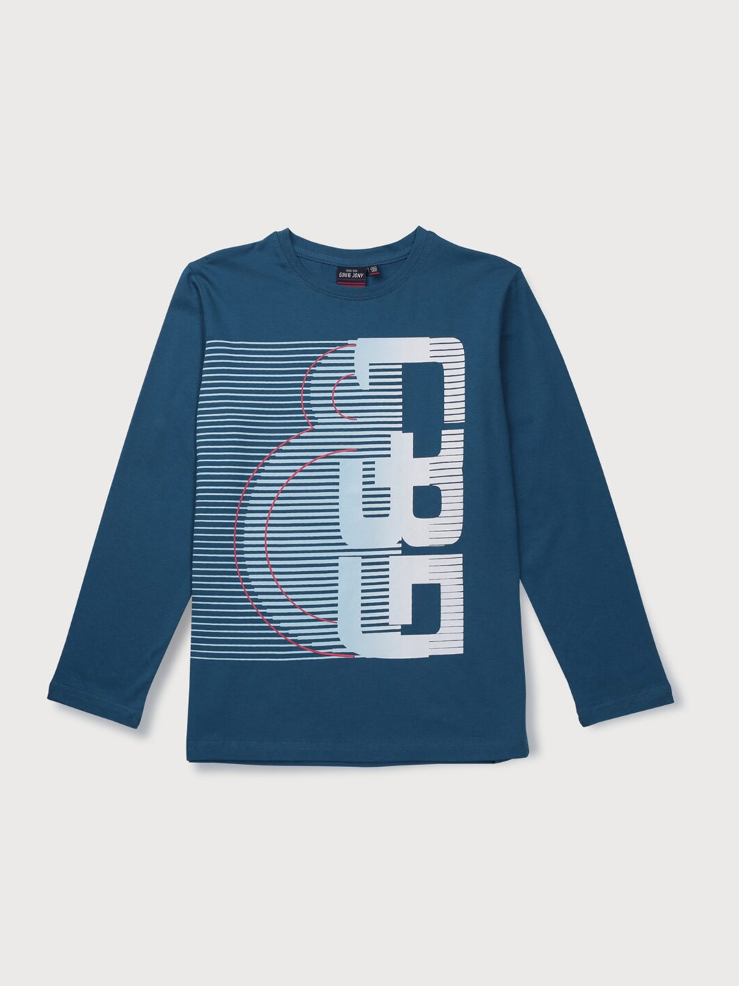 

Gini and Jony Boys Teal Typography Striped Applique T-shirt