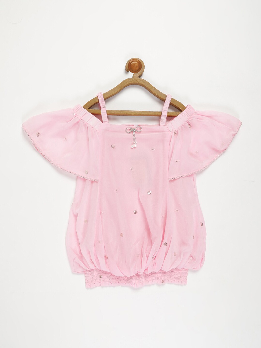 

V2 Value & Variety Pink Floral Embellished Georgette Blouson Top