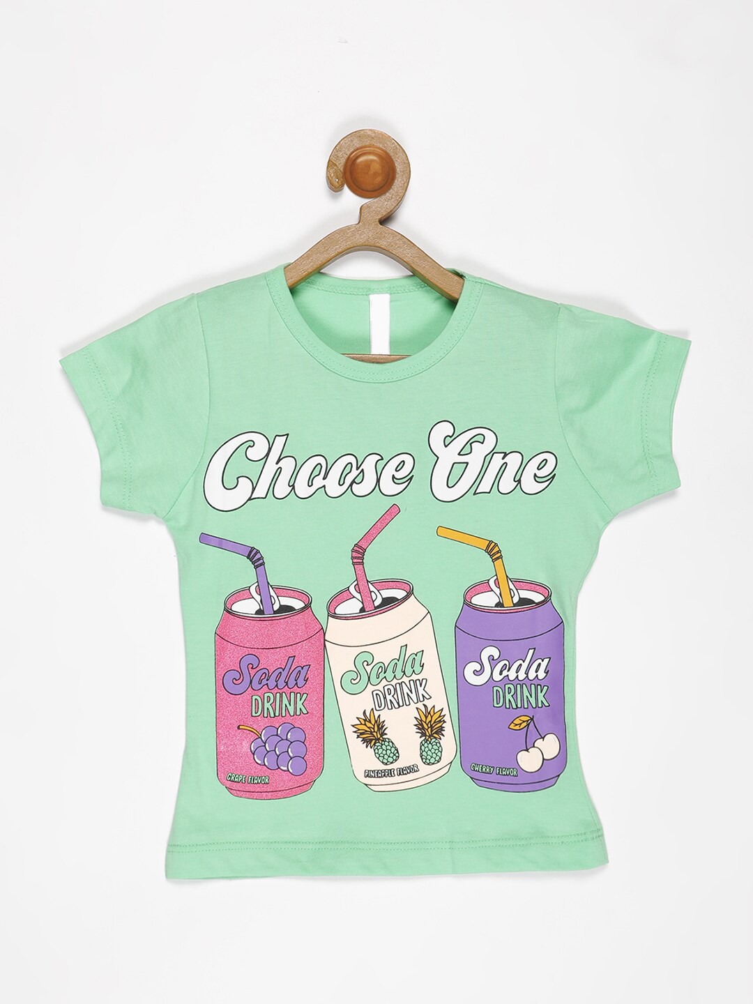 

V2 Value & Variety Girls Green & White Print Pure Cotton Extended Sleeves Top