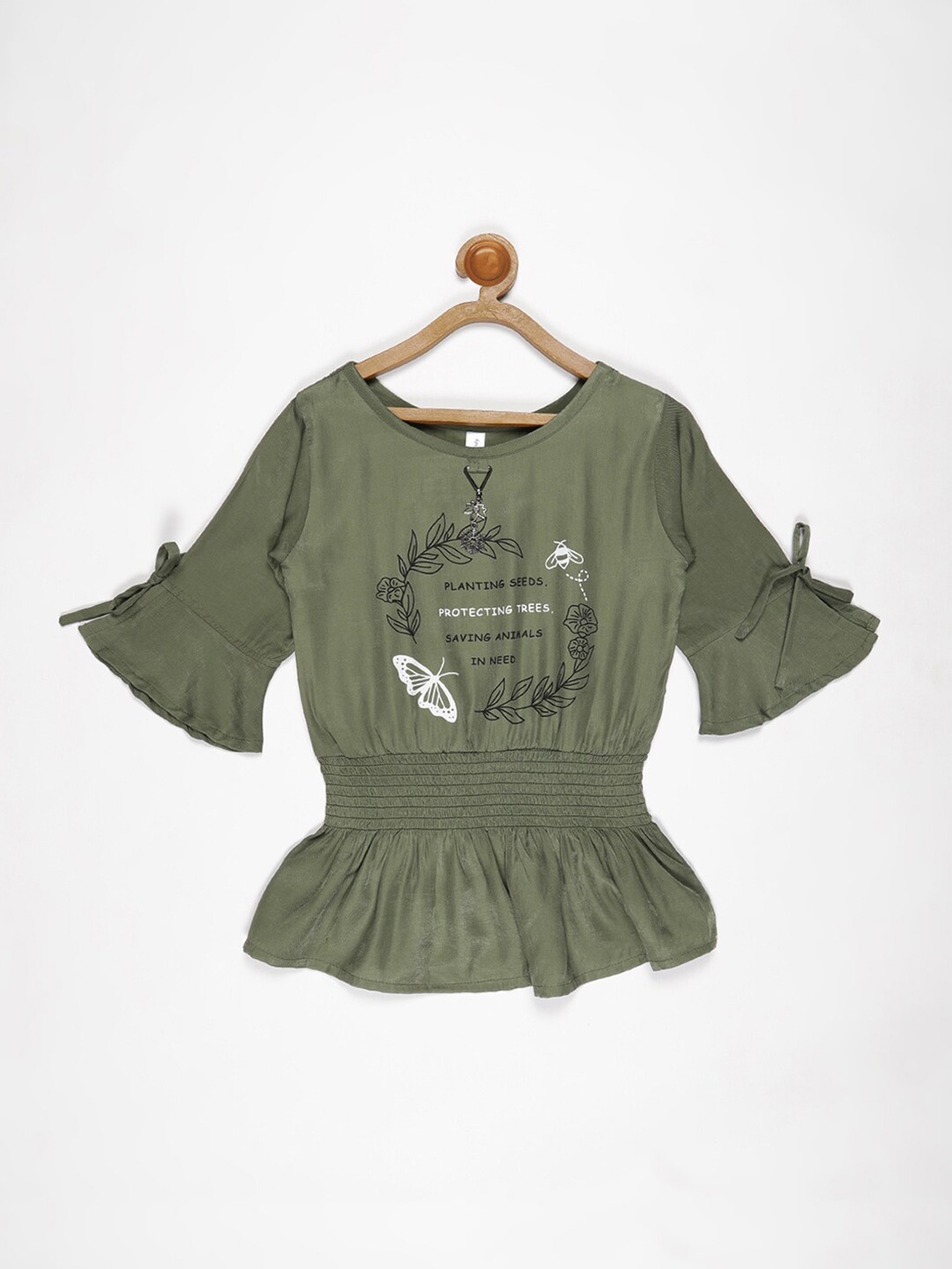

V2 Value & Variety Olive Green Floral Print Cinched Waist Top