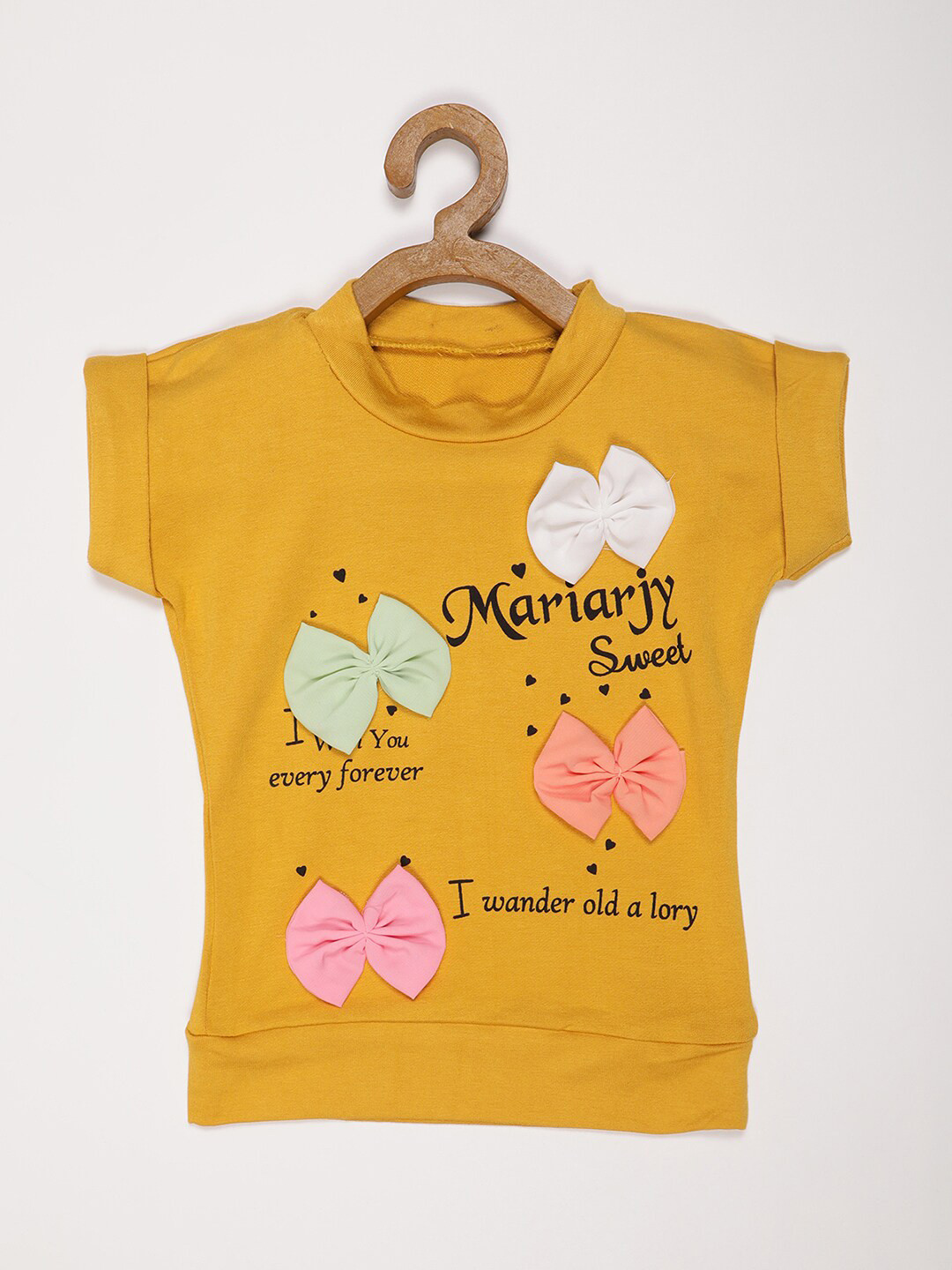 

V2 Value & Variety Kids-Girls Mustard Yellow Print Applique Top