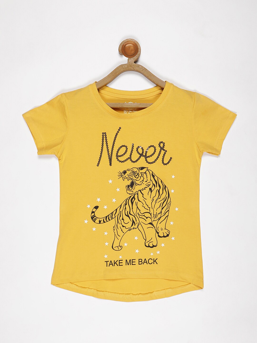 

V2 Value & Variety Girls Mustard Yellow & Black Printed Pure Cotton Regular Top