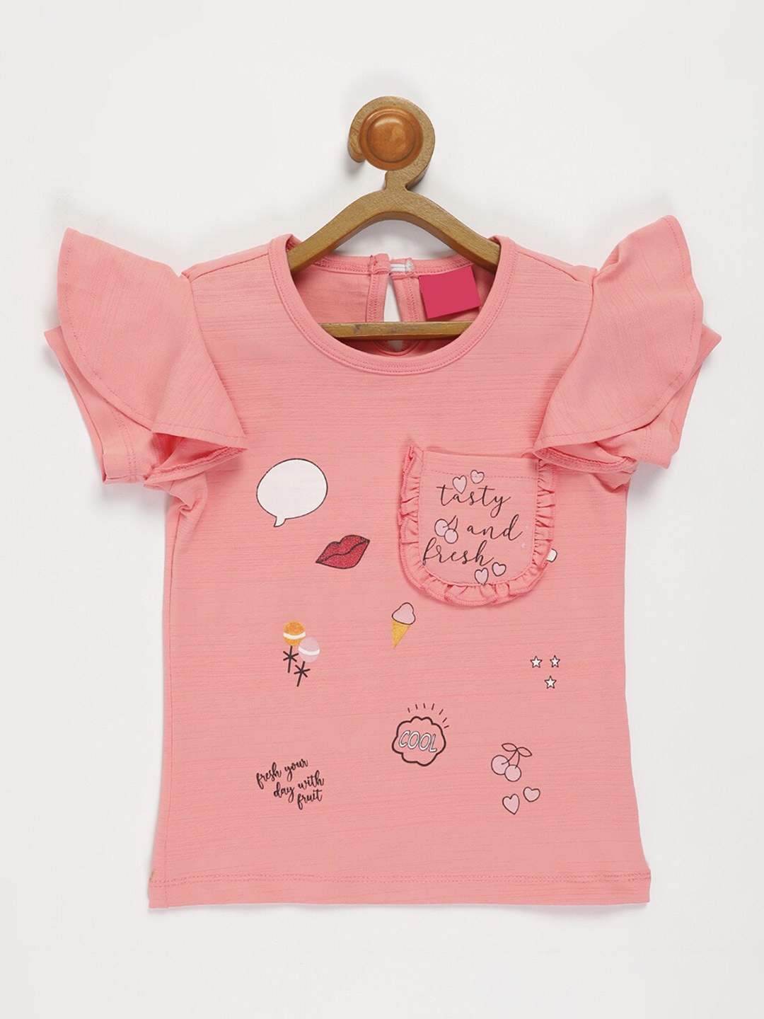

V2 Value & Variety Peach-Coloured Flutter Sleeves Top