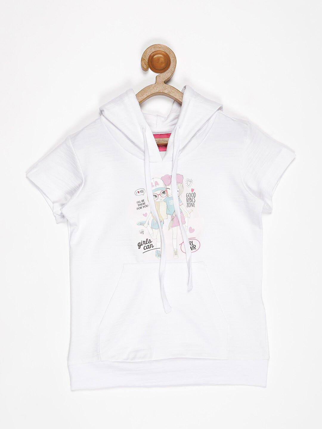 

V2 Value & Variety White Hooded Print Top