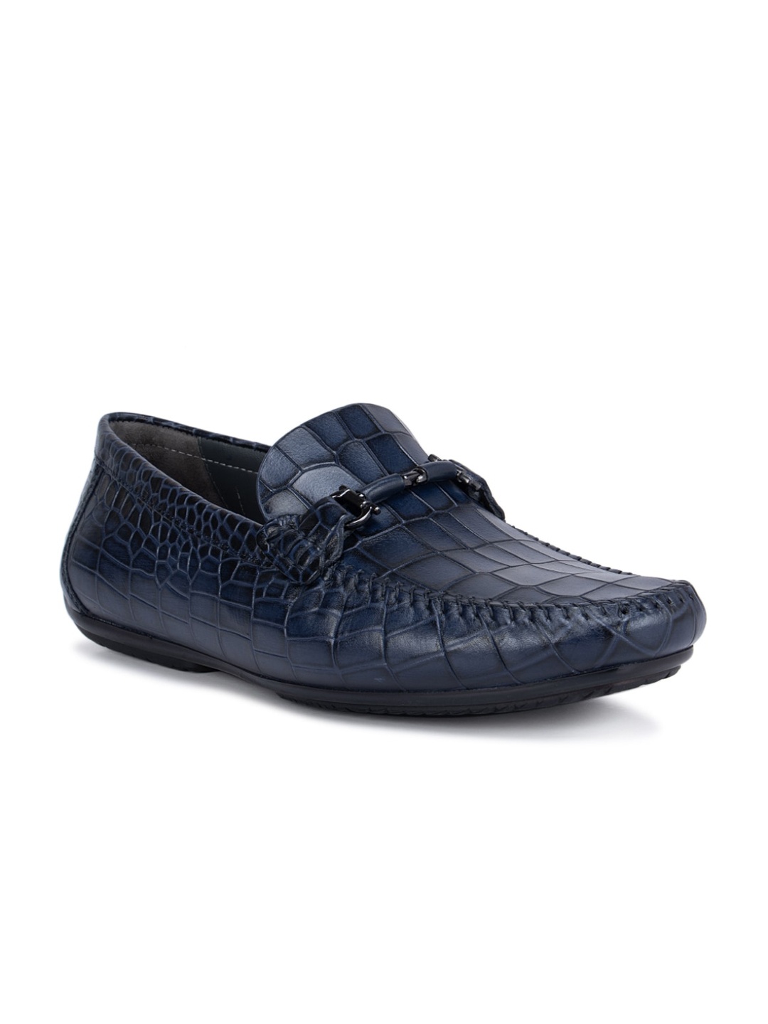 

ROSSO BRUNELLO Men Blue Woven Design Leather Loafers