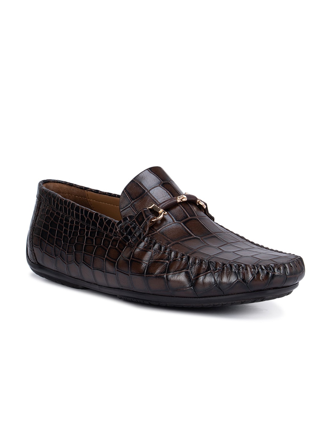 

ROSSO BRUNELLO Men Brown Woven Design Leather Loafers