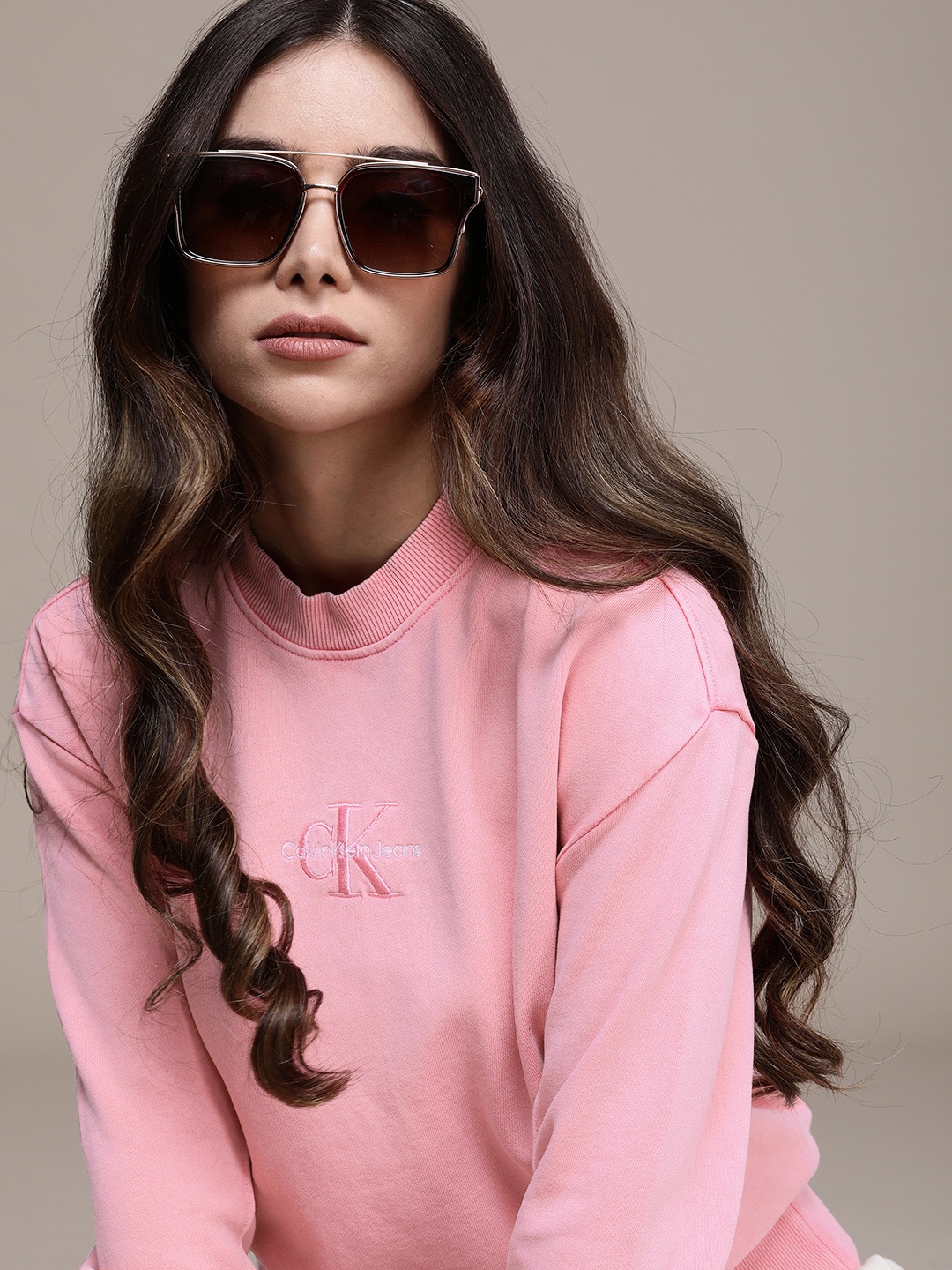 

Calvin Klein Jeans Women Pink Brand Logo Embroidered Sweatshirt