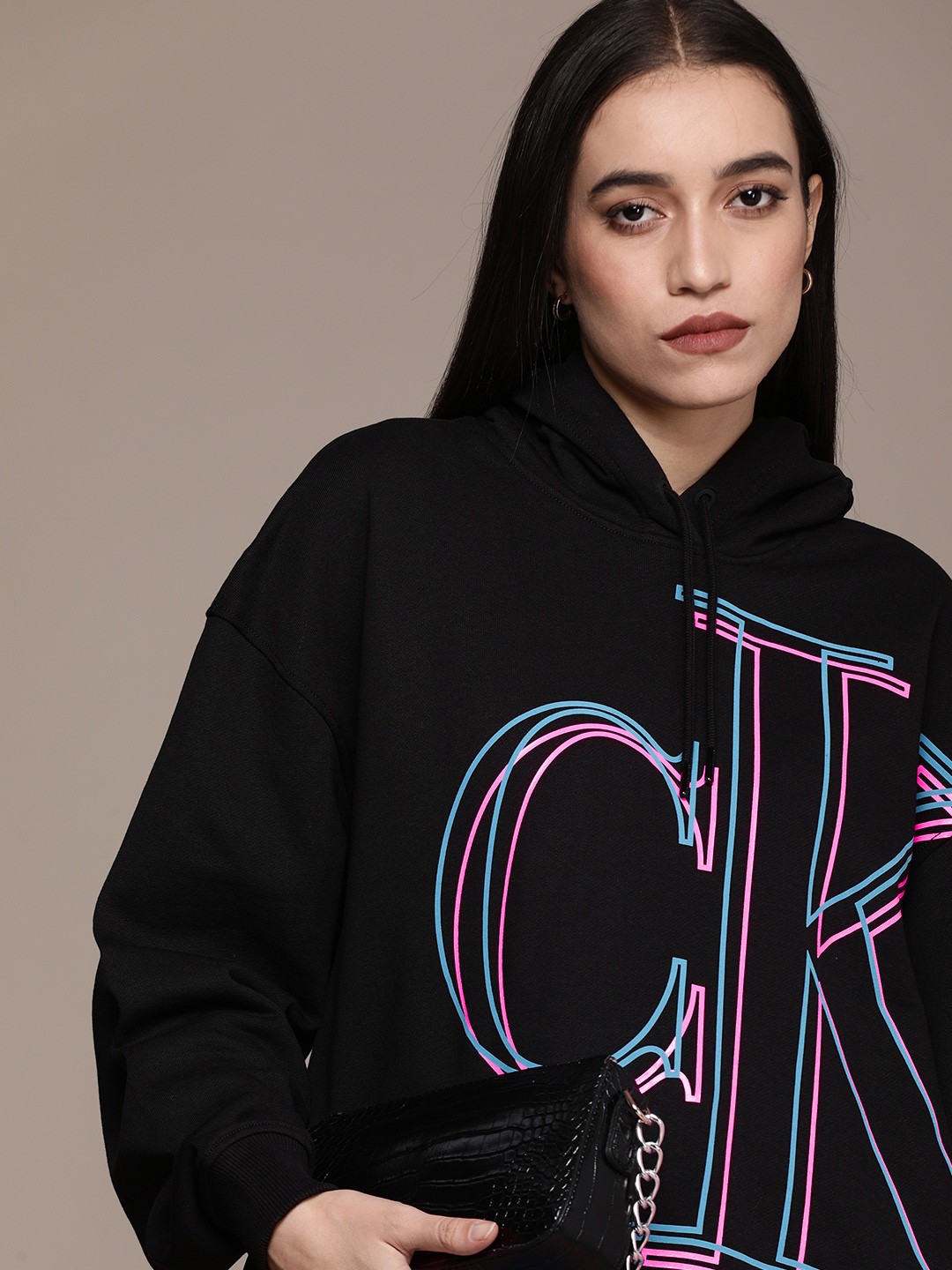 

Calvin Klein Jeans Women Black Printed Hooded Sweatshirt