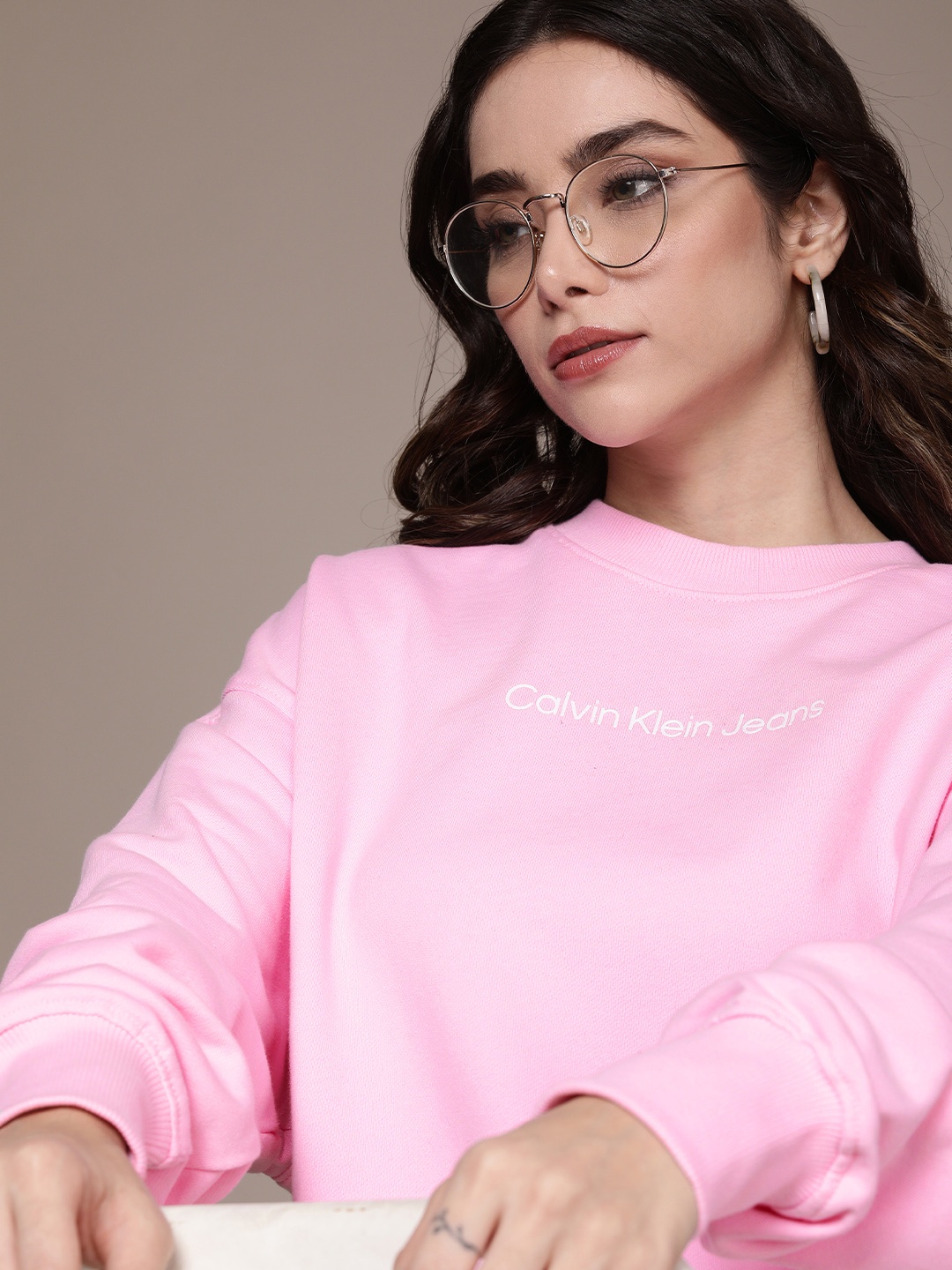 

Calvin Klein Jeans Women Pink Brand Logo Printed Pure Cotton Sweatshirt