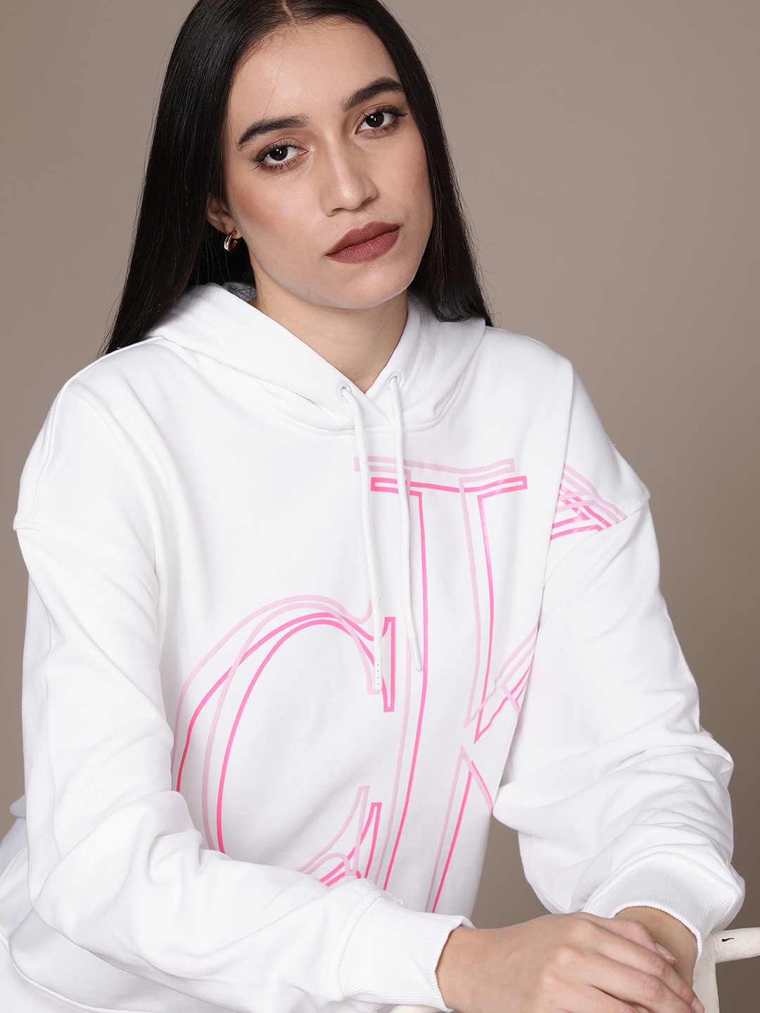 

Calvin Klein Jeans Women White Printed Hooded Sweatshirt