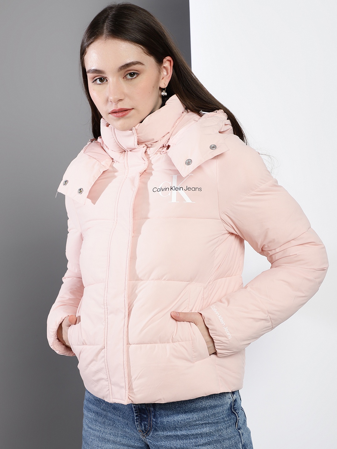 

Calvin Klein Jeans Women Pink Solid Hooded Puffer Jacket