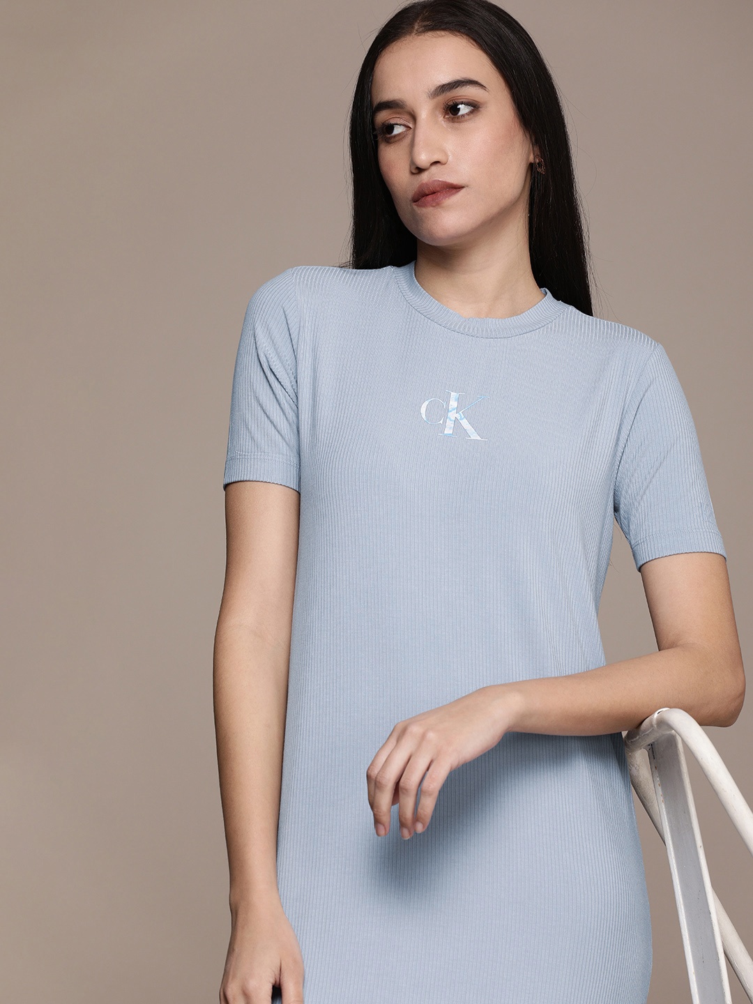 

Calvin Klein Jeans Blue Ribbed Midi T-shirt Dress