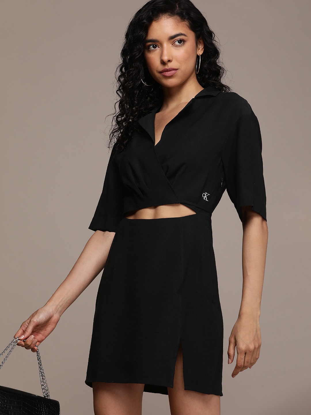 

Calvin Klein Jeans Shirt Collar Cut-Out Detail Wrap Dress, Black