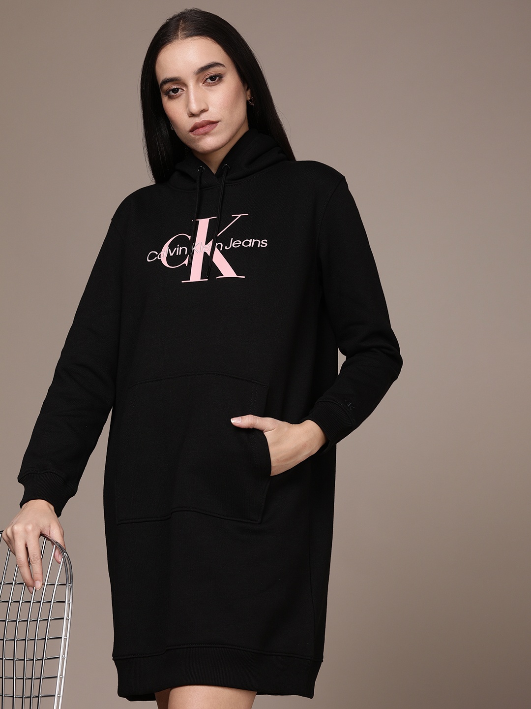 

Calvin Klein Jeans Black Brand Logo Printed Hooded Jumper Dress