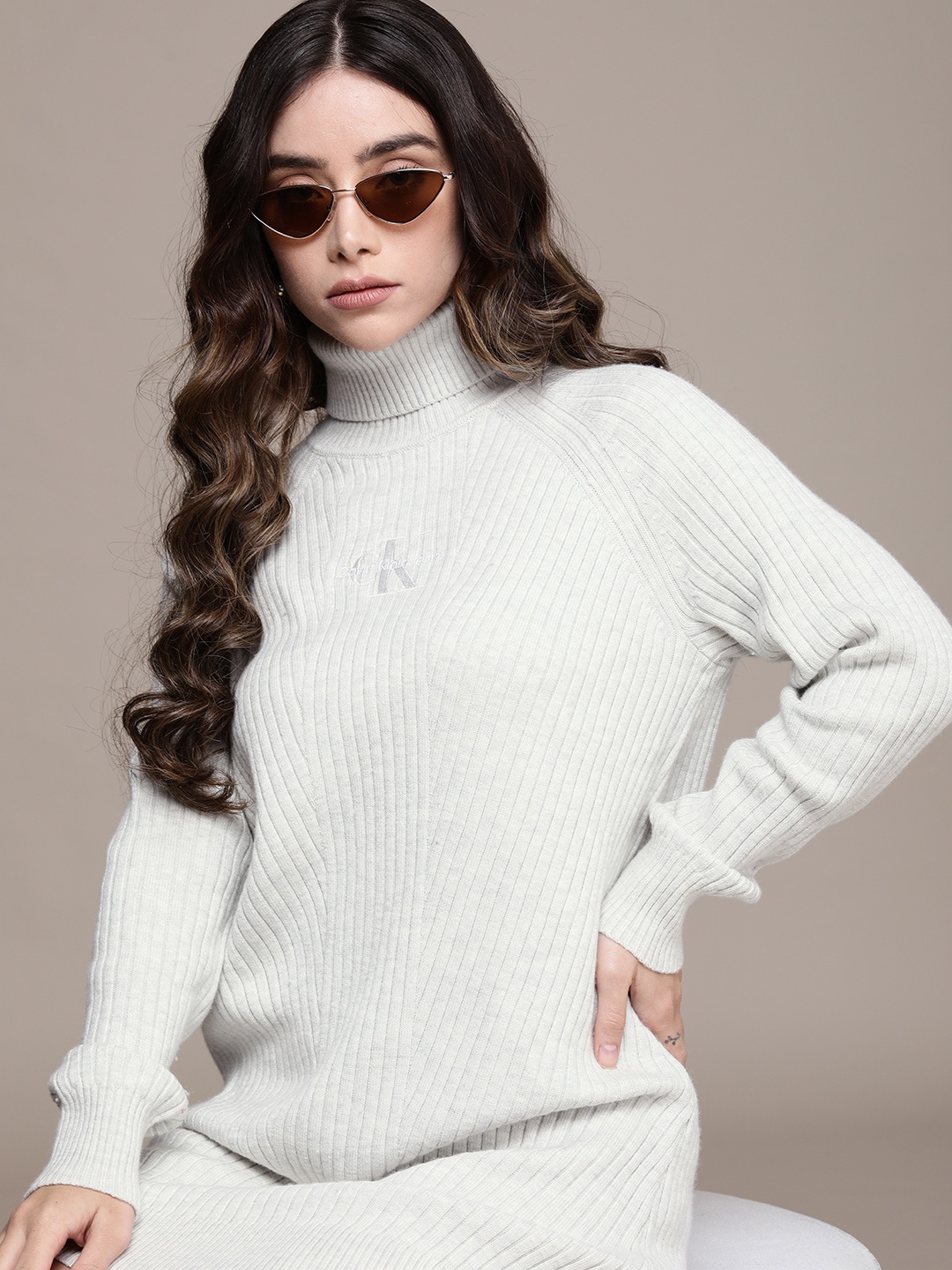 

Calvin Klein Jeans Grey Brand Logo Embroidered High-Neck Jumper Dress