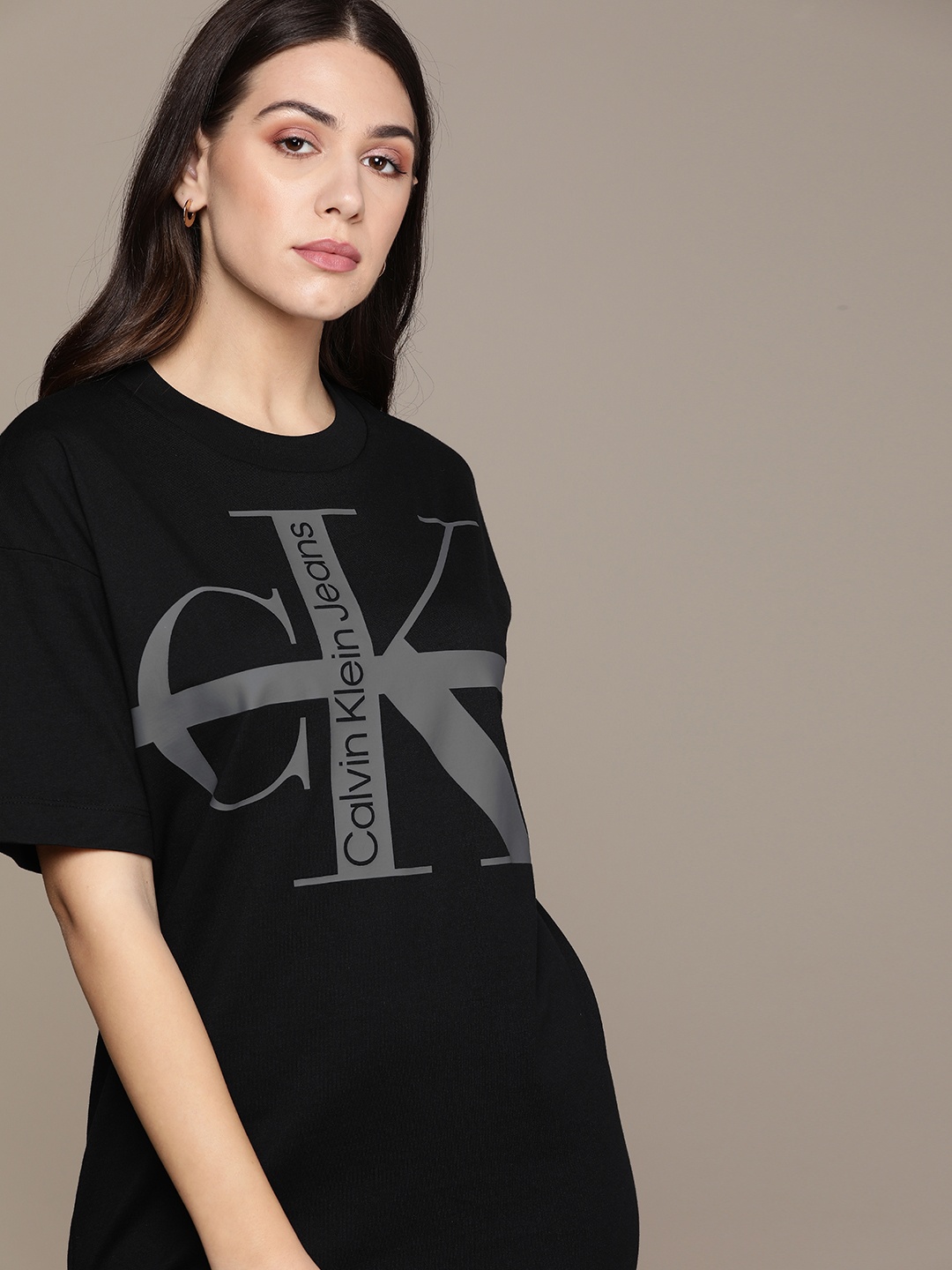 

Calvin Klein Jeans Black Brand Logo Printed Pure Cotton T-shirt Dress