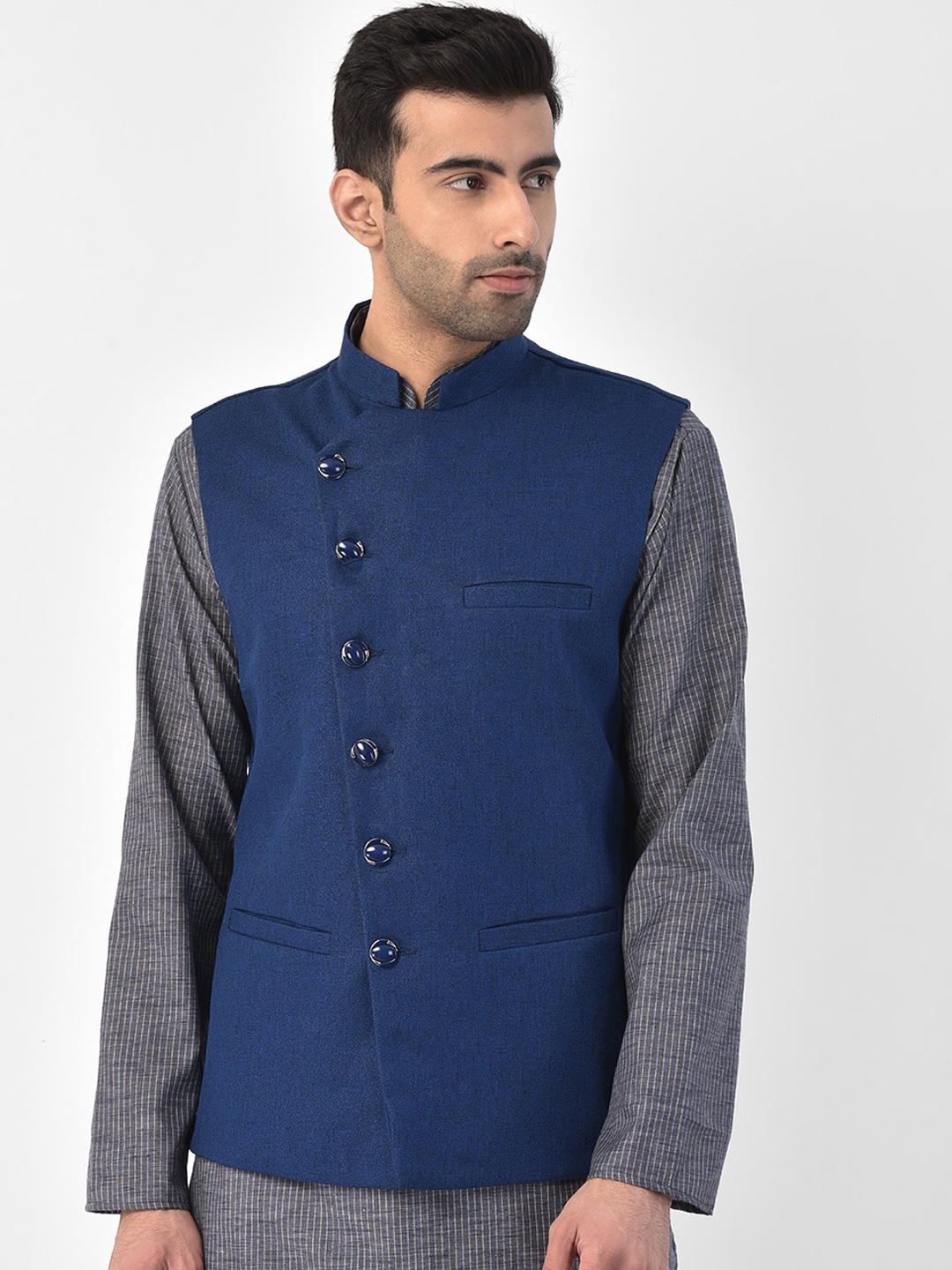 

SG LEMAN Men Blue Solid Nehru Jackets