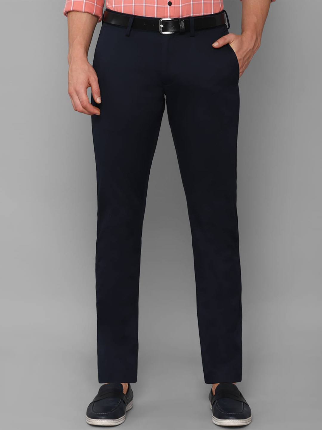 

Allen Solly Men Navy Blue Slim Fit Solid Cotton Trousers