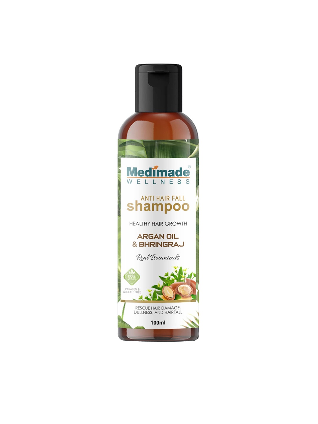 

Medimade Real Botanicals Anti-Hair Fall Shampoo with Argan Oil & Bhringraj - 100 ml, White