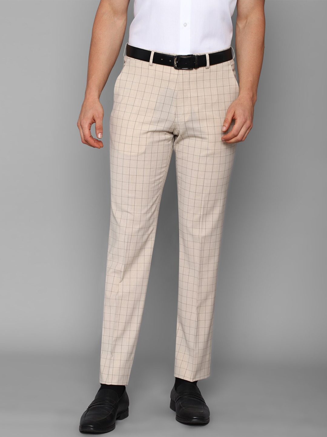 Louis Philippe Men Cream-Coloured Checked Trousers