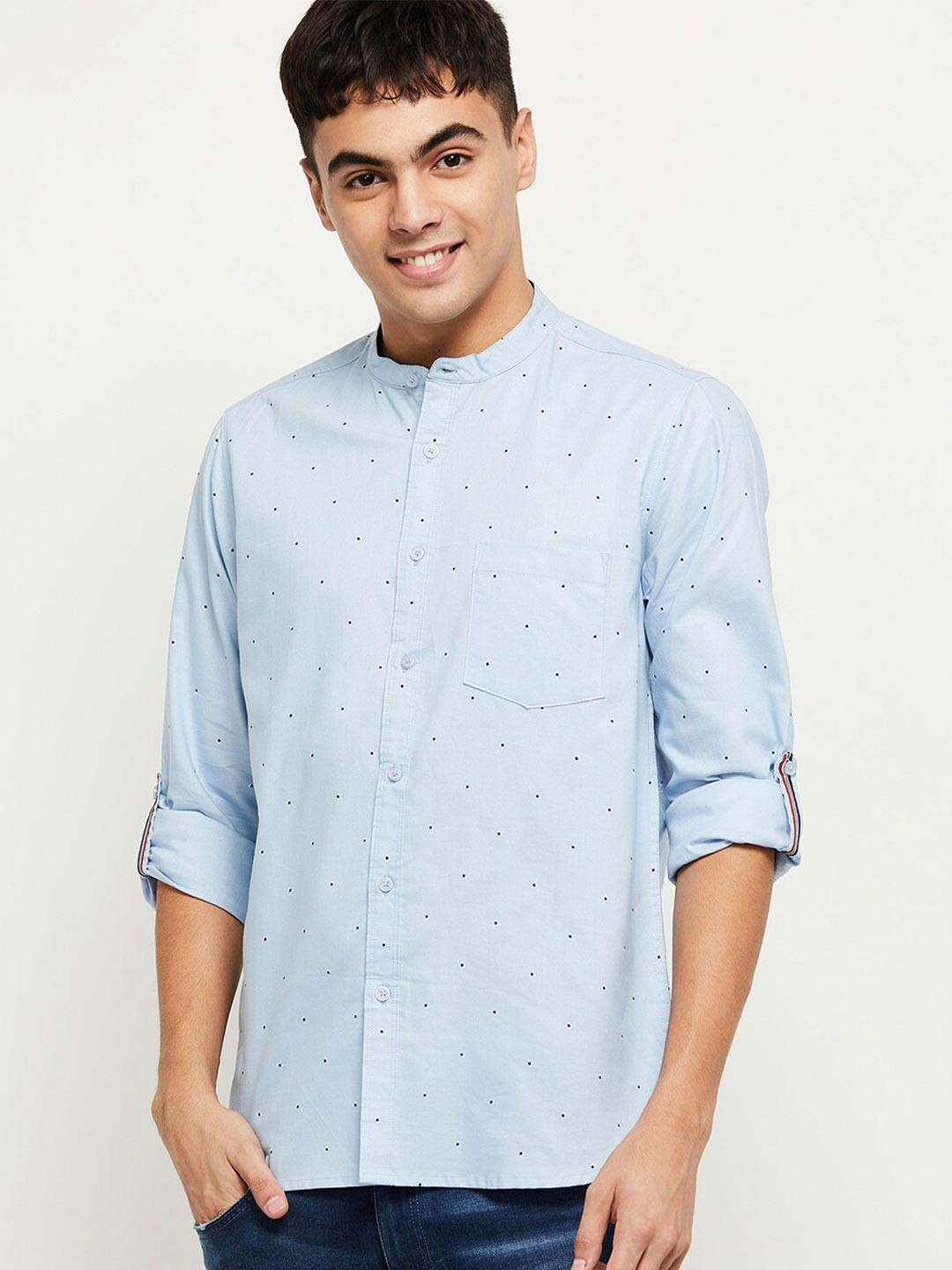 

max Men Blue Printed Casual Shirt