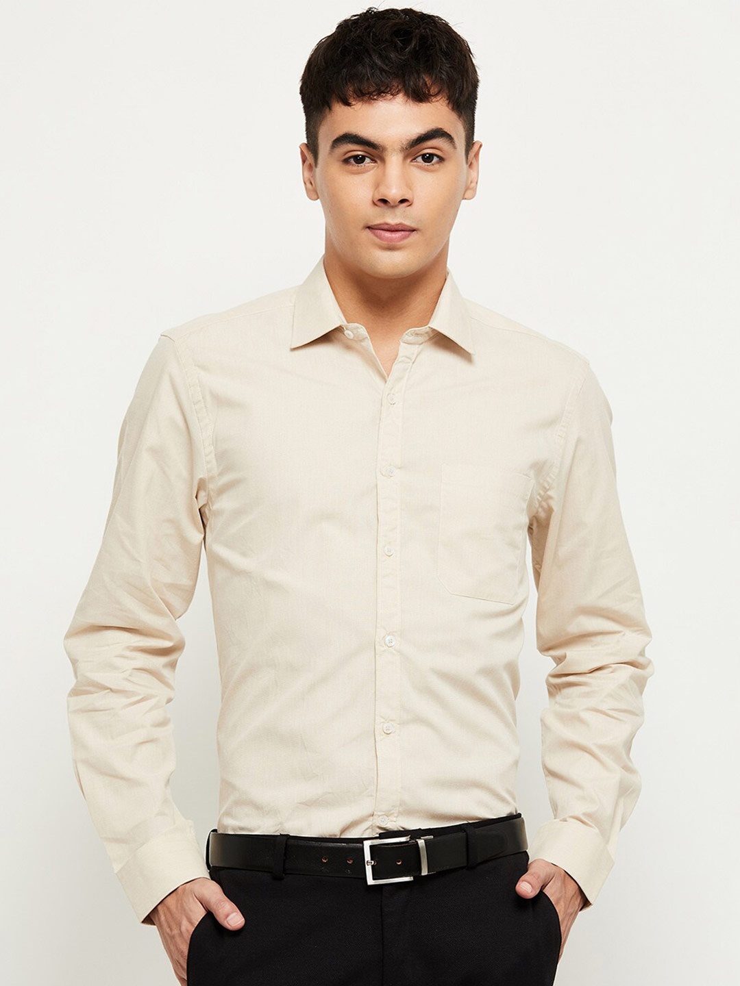 

max Men Beige Casual long sleeves collar Shirt
