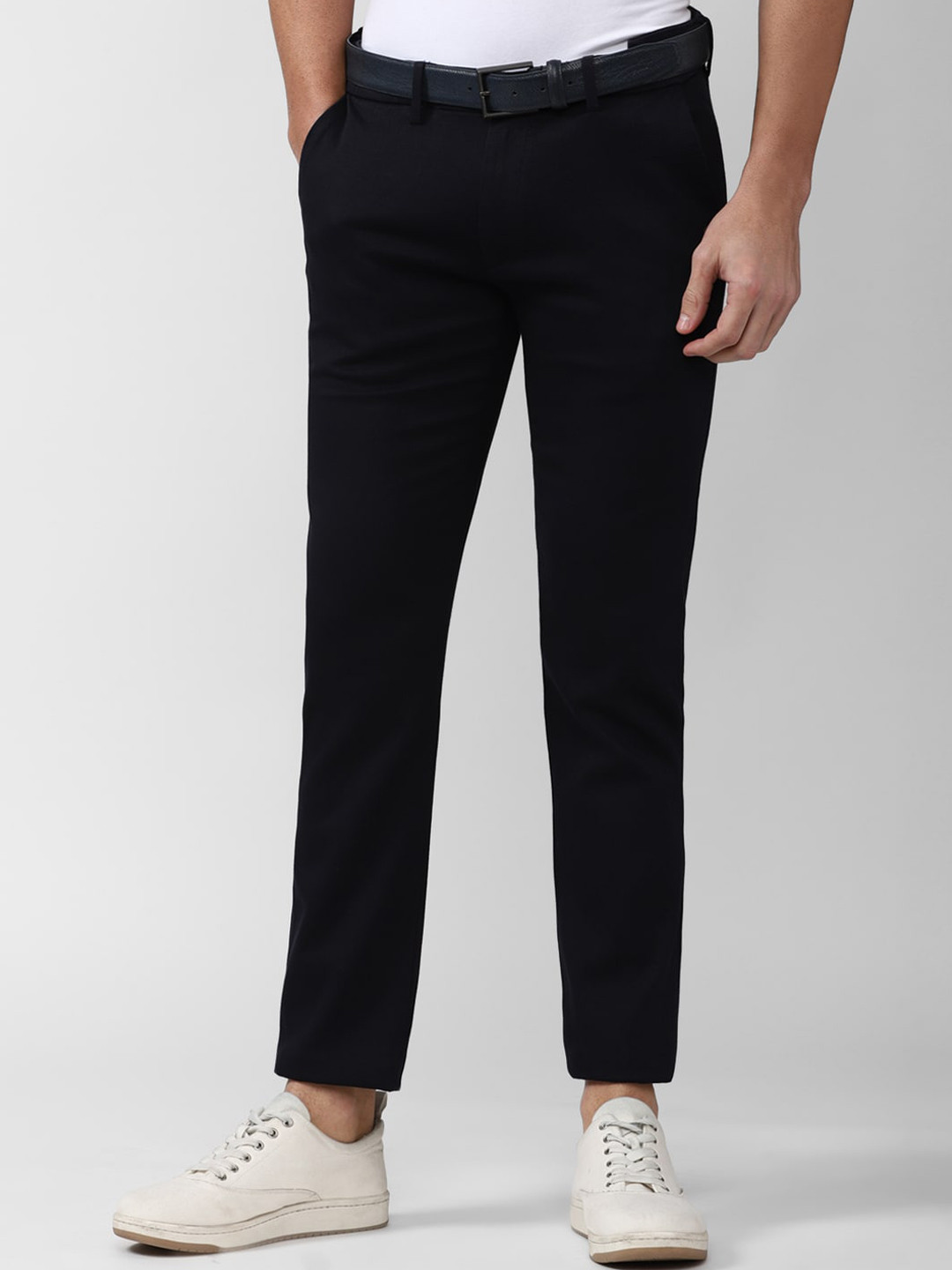 

Peter England Casuals Men Black Solid Slim Fit Casual Trousers