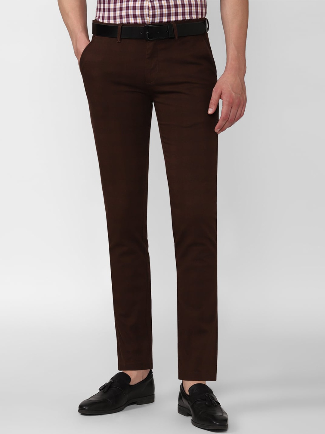 

V Dot Men Brown cotton Slim Fit Trousers