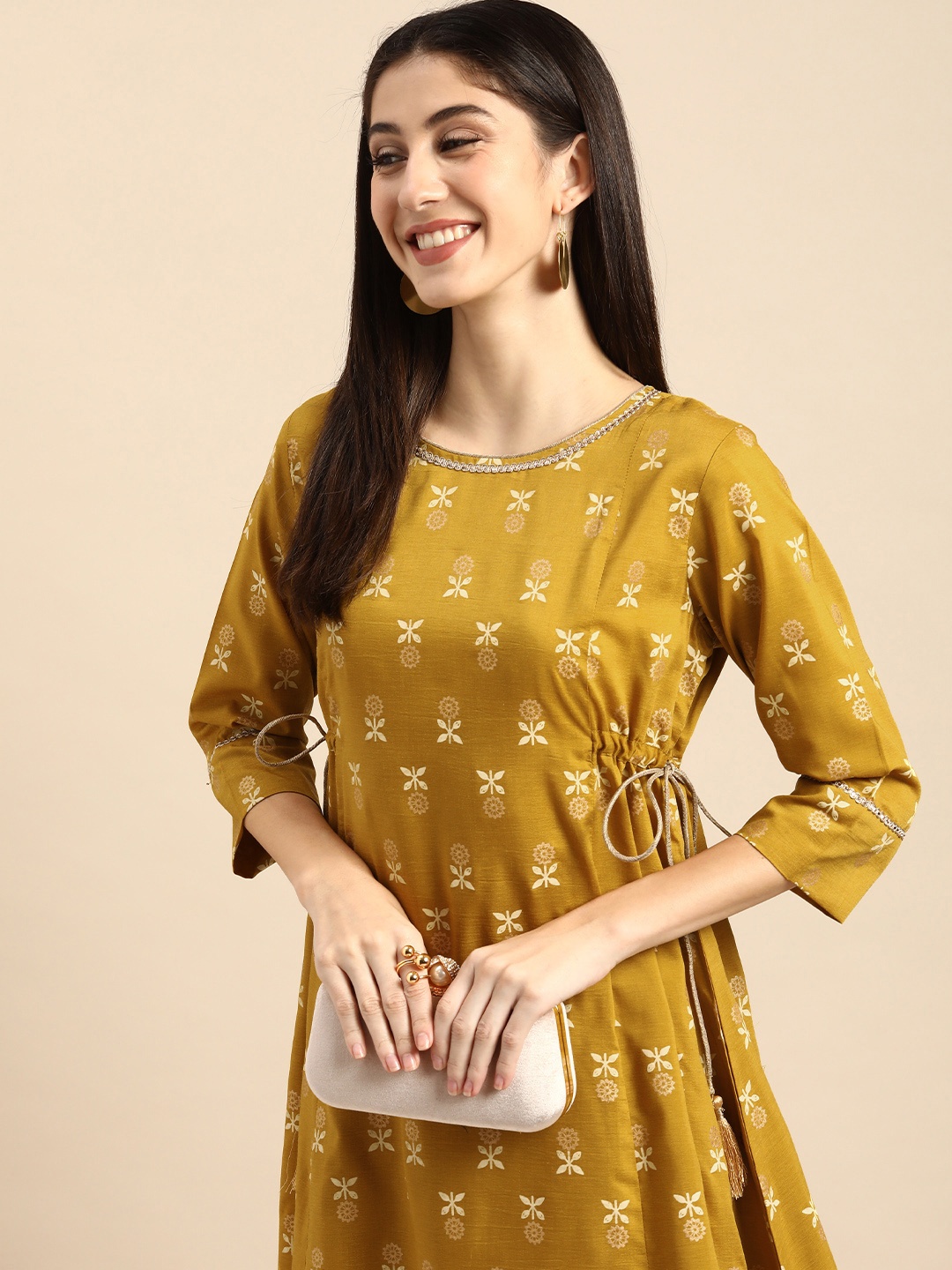 

all about you Mustard Yellow Ethnic Motifs Ethnic A-Line Midi Dress