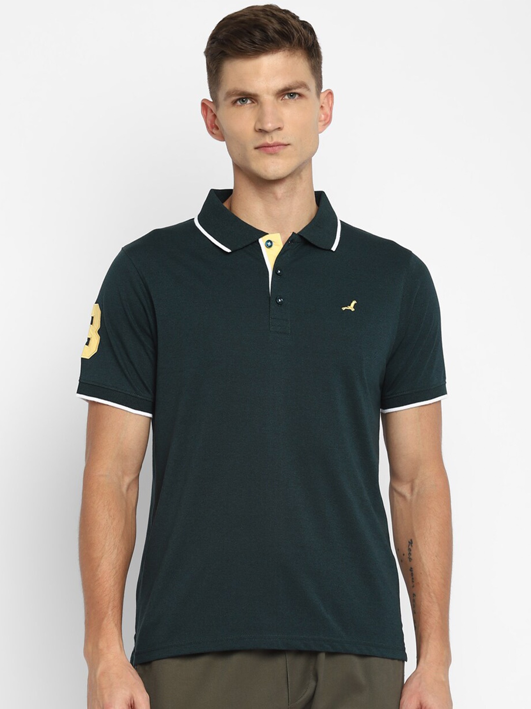 

American Crew Men Green Polo Collar T-shirt