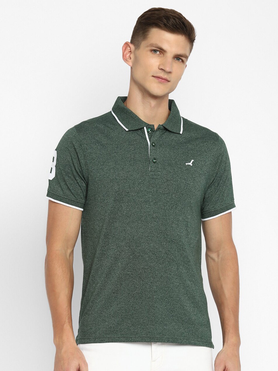 

American Crew Men Green Polo Collar T-shirt