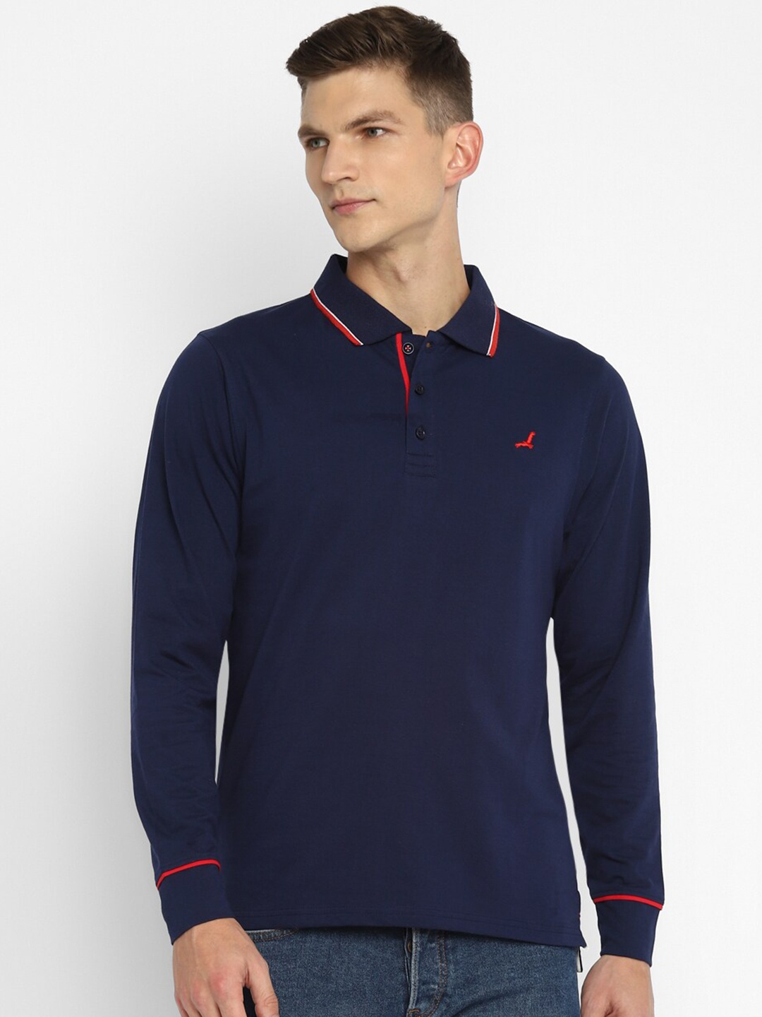 

American Crew Men Navy Blue Solid Cotton Polo Collar T-shirt