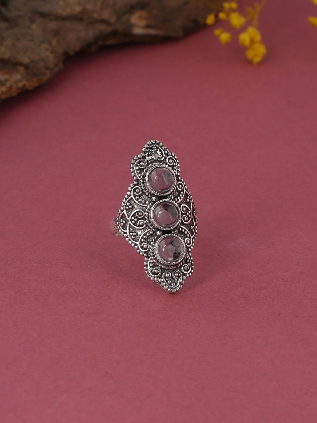 

kashwini Silver-Plated Purple Stone-Studded Finger Ring