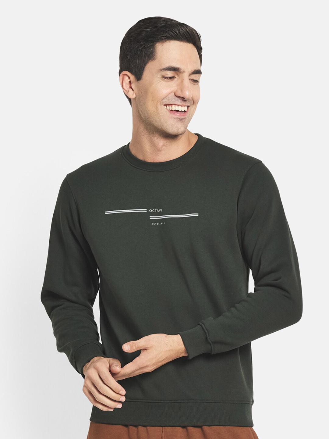 

Octave Men Olive Green Fleece Sweatshirt