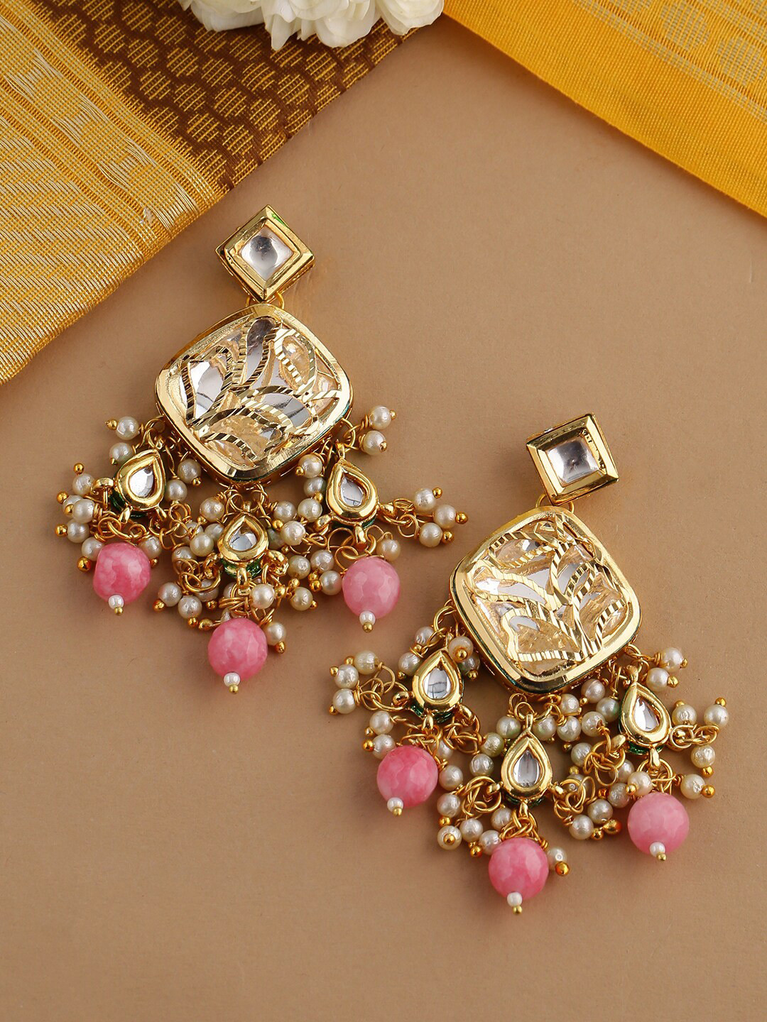 

Shoshaa Gold-Toned & Pink Gold-plated Square Drop Earrings