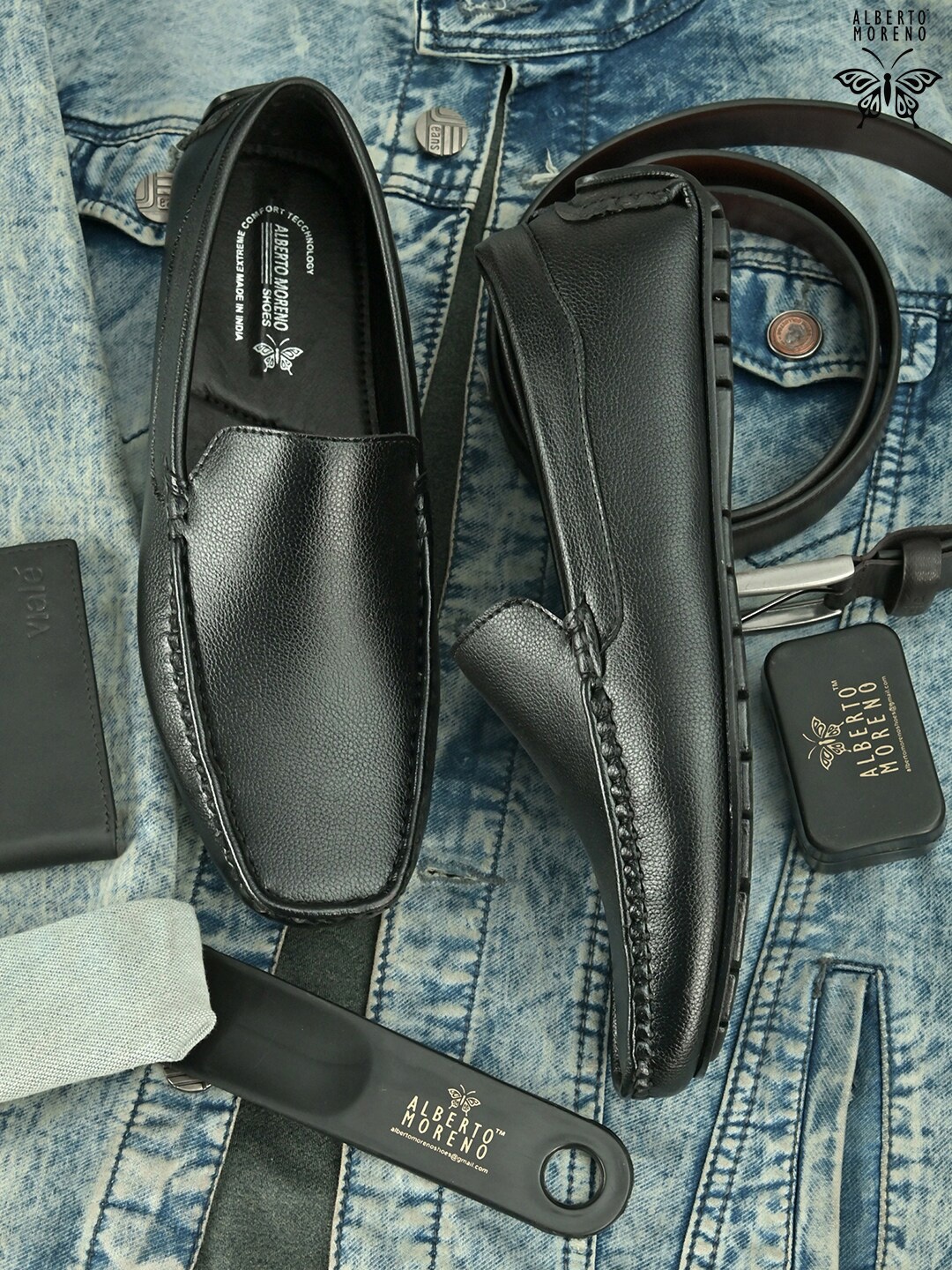 

ALBERTO MORENO Men Black Slip-On Synthetic Leather Loafer