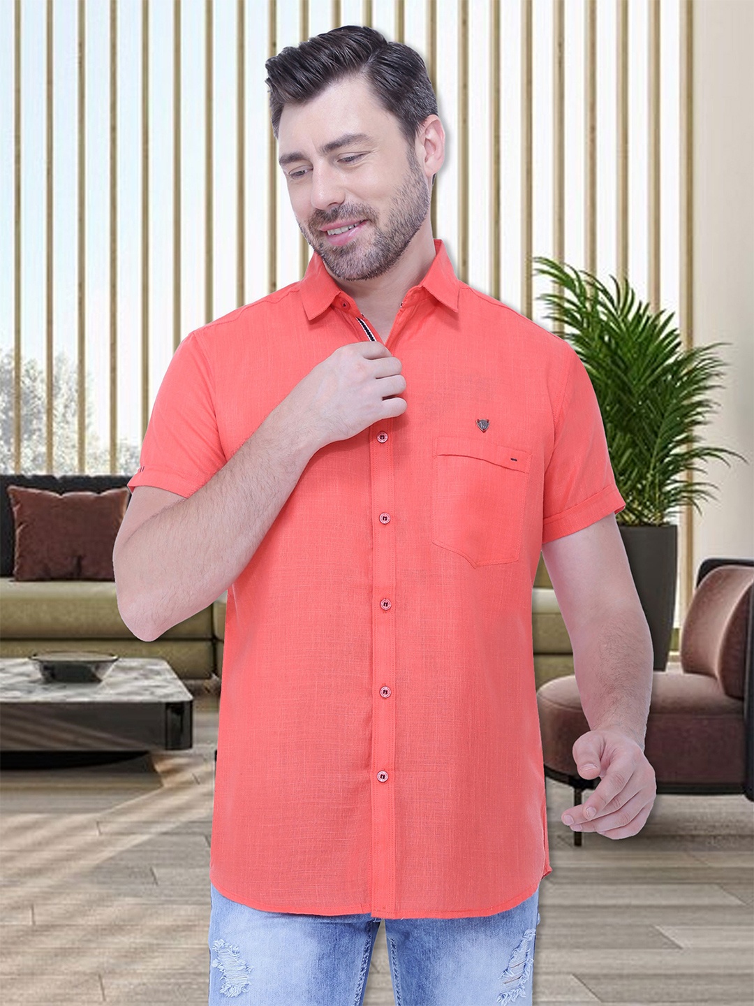 

Kuons Avenue Men Peach-Coloured Smart Slim Fit Casual Shirt