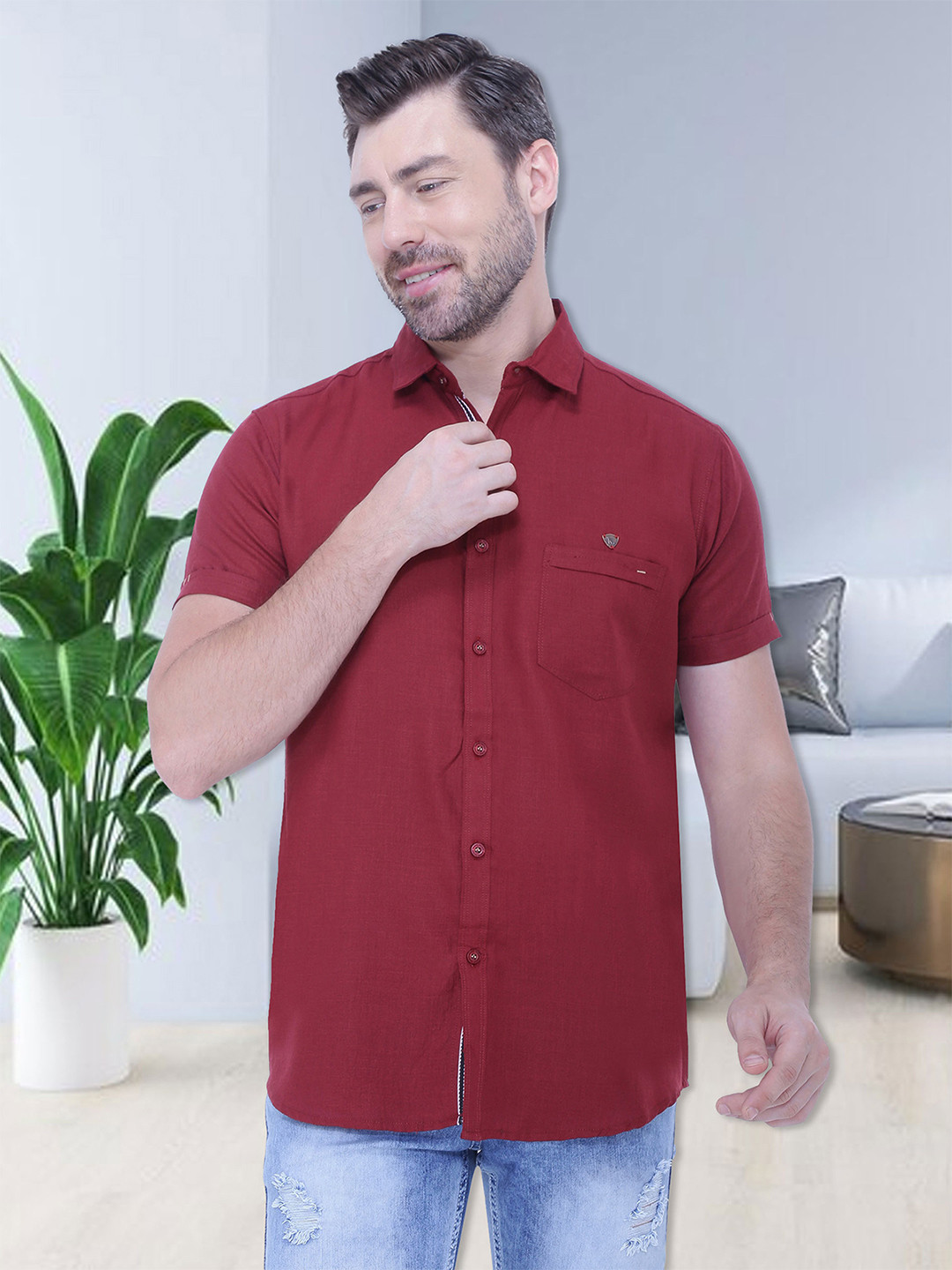 

Kuons Avenue Men Burgundy Smart Slim Fit Casual Shirt
