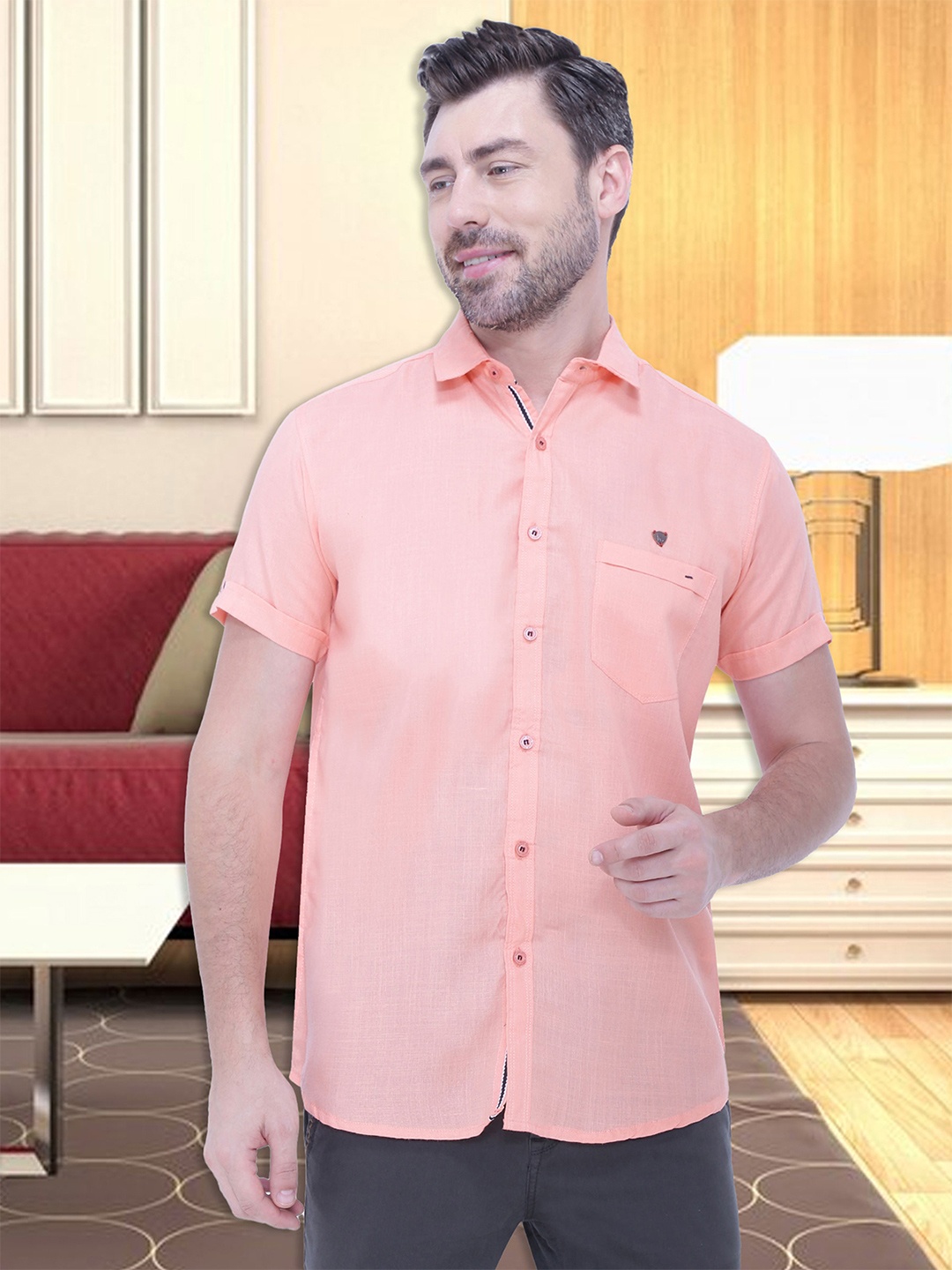 

Kuons Avenue Men Peach-Coloured Smart Slim Fit Casual Shirt