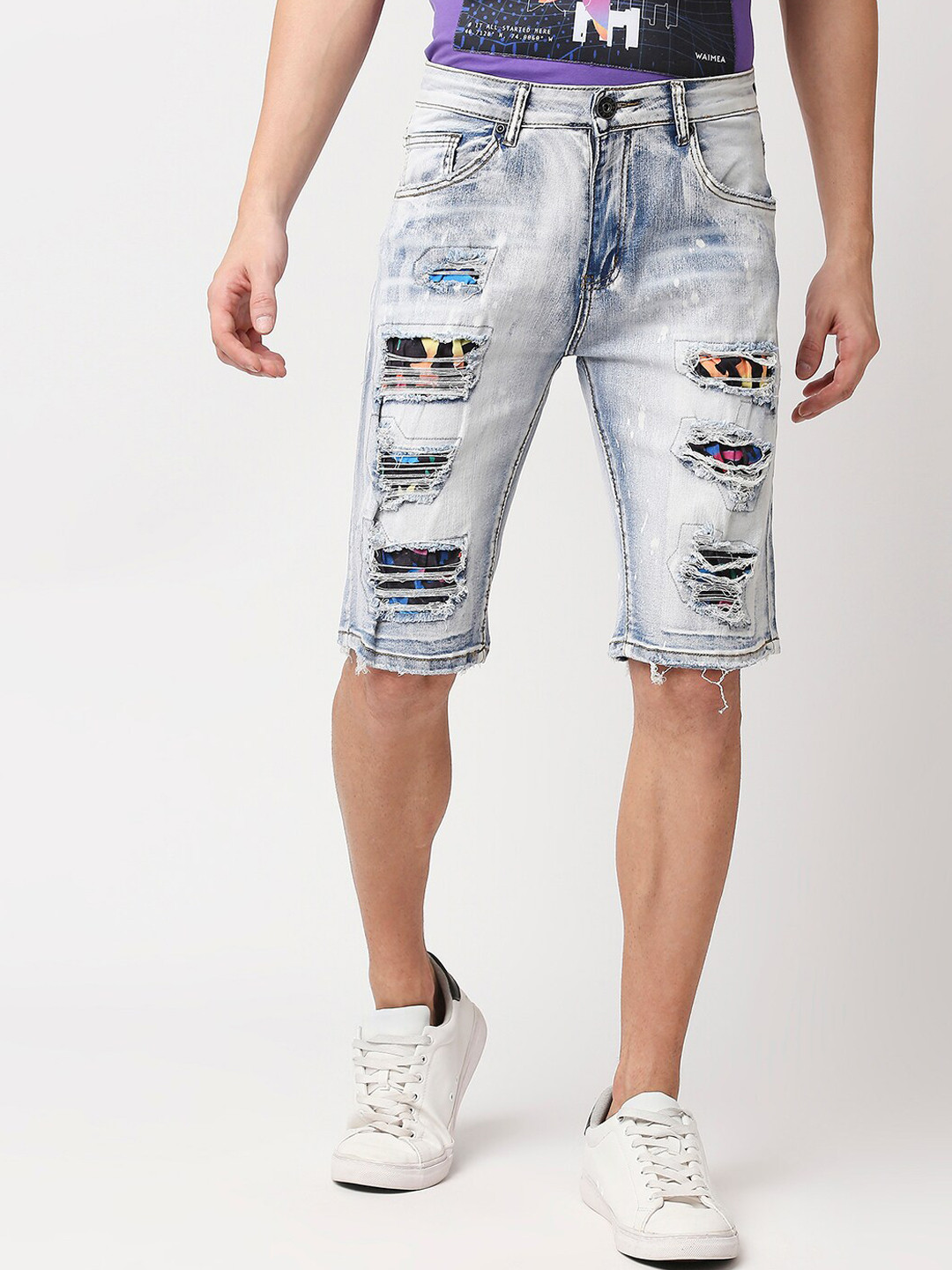 

WAIMEA Men Grey Washed Skinny Fit Outdoor Denim Shorts