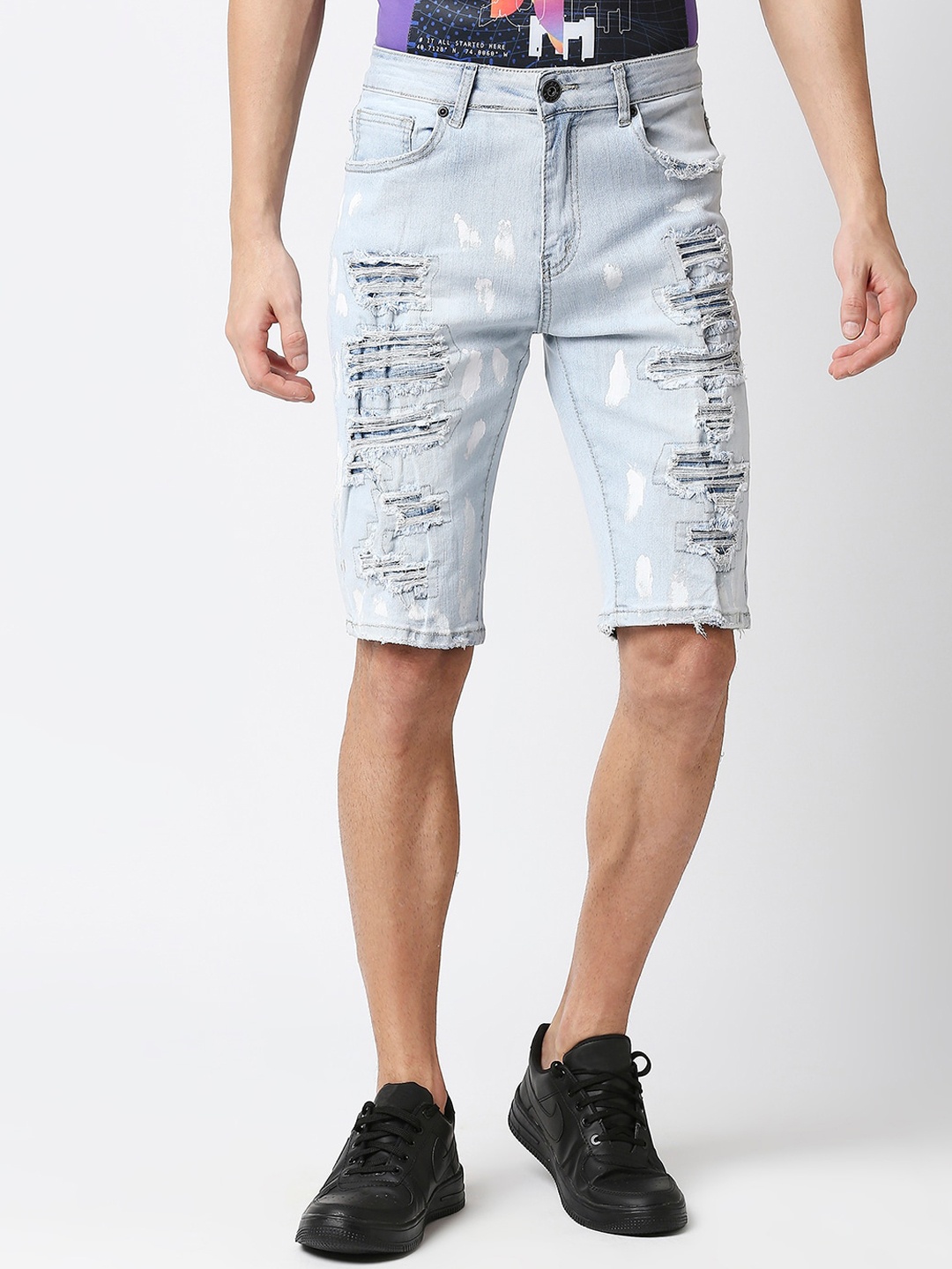 

WAIMEA Men Blue Embellished Washed Skinny Fit Outdoor Denim Shorts