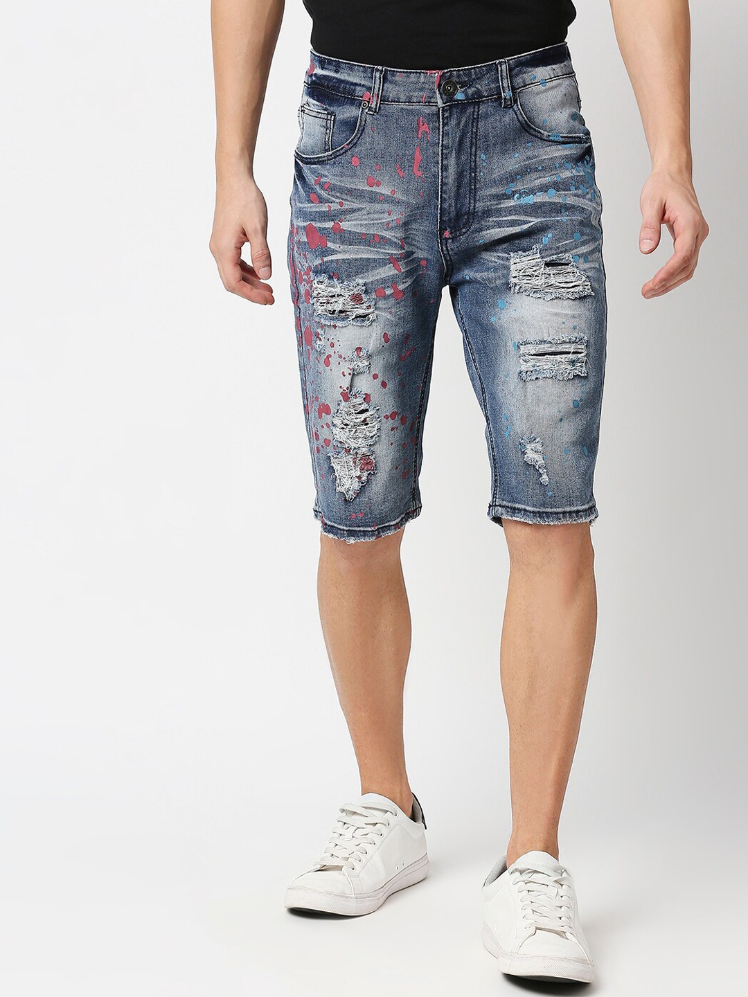 

WAIMEA Men Blue Washed Skinny Fit Outdoor Denim Shorts