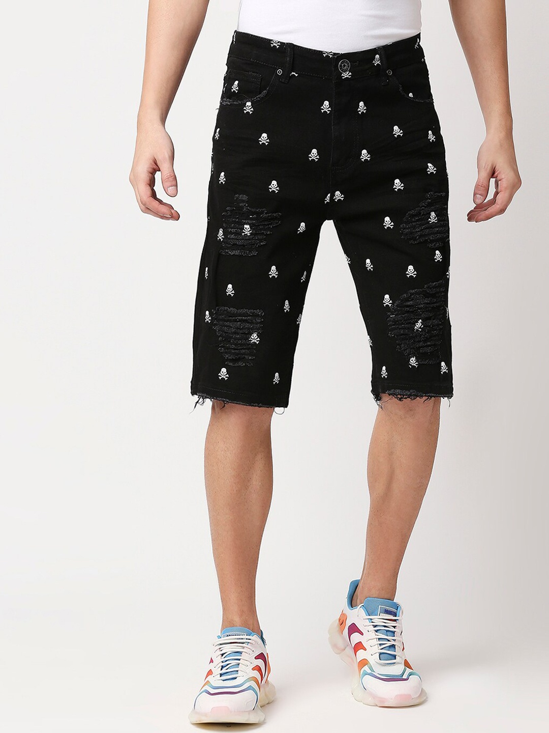 WAIMEA Men Black Conversational Printed Skinny Fit Shorts