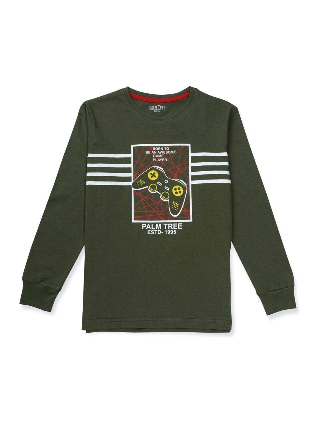 

Palm Tree Boys Olive Green Full Sleeve Printed T-shirt