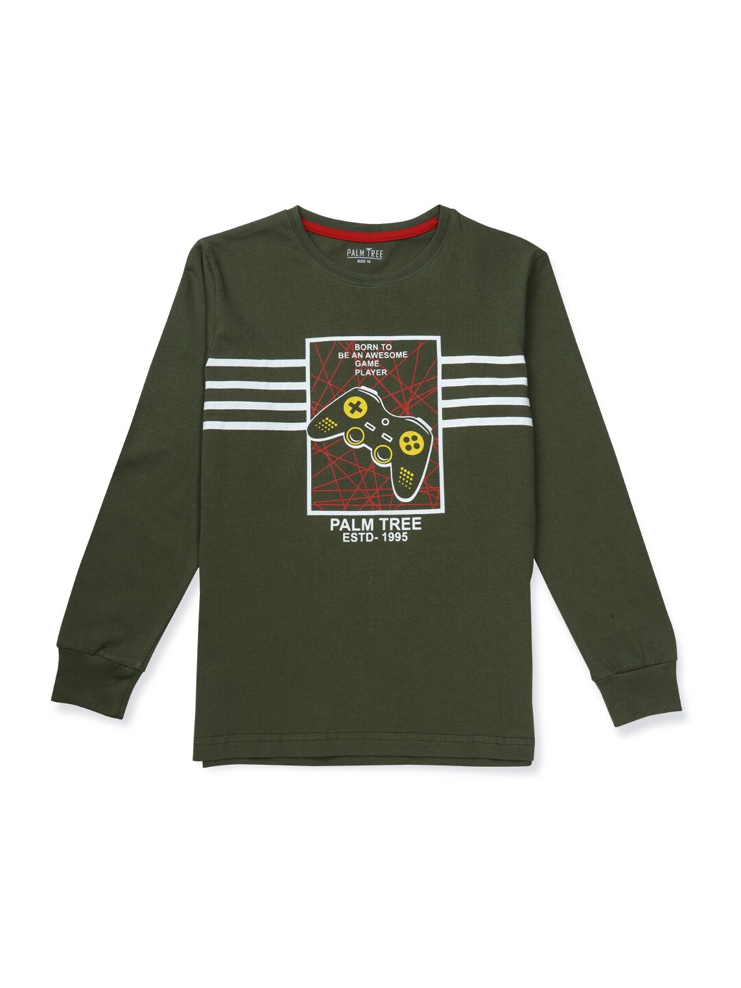

Palm Tree Boys Olive Green Graphic Printed T-shirt
