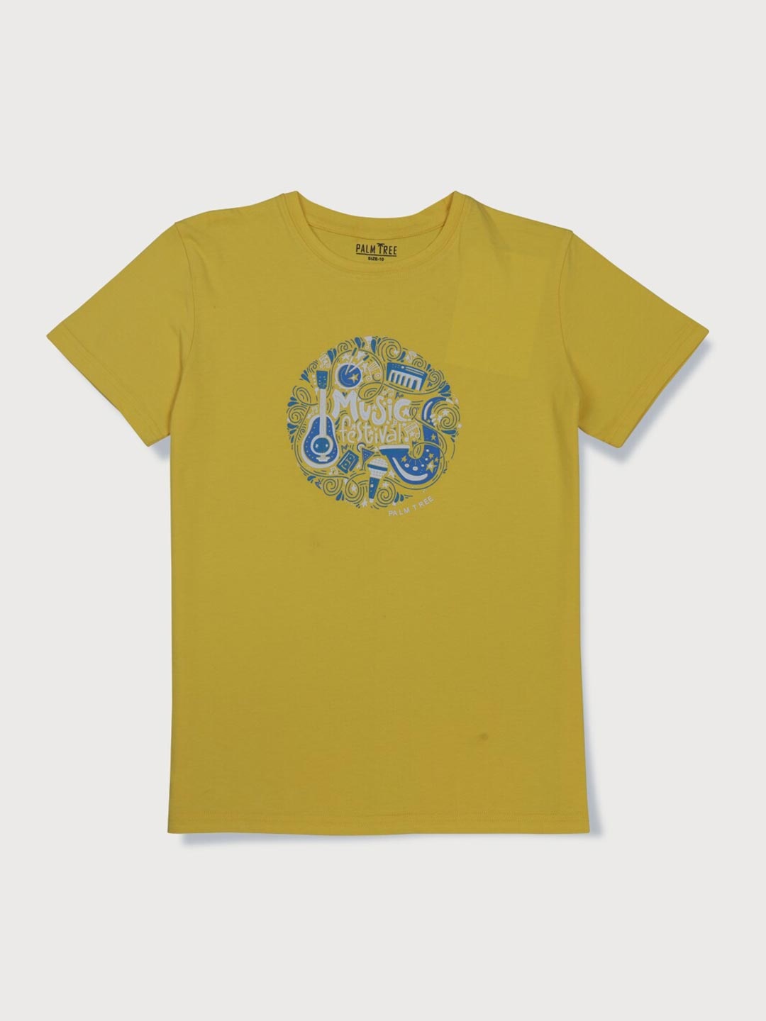 Palm Tree Boys Yellow Typography Printed Applique T-shirt